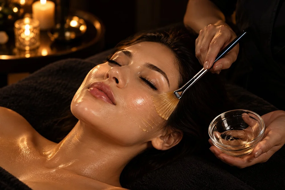Skin therapist applying a salicylic acid peel for acne in San Diego