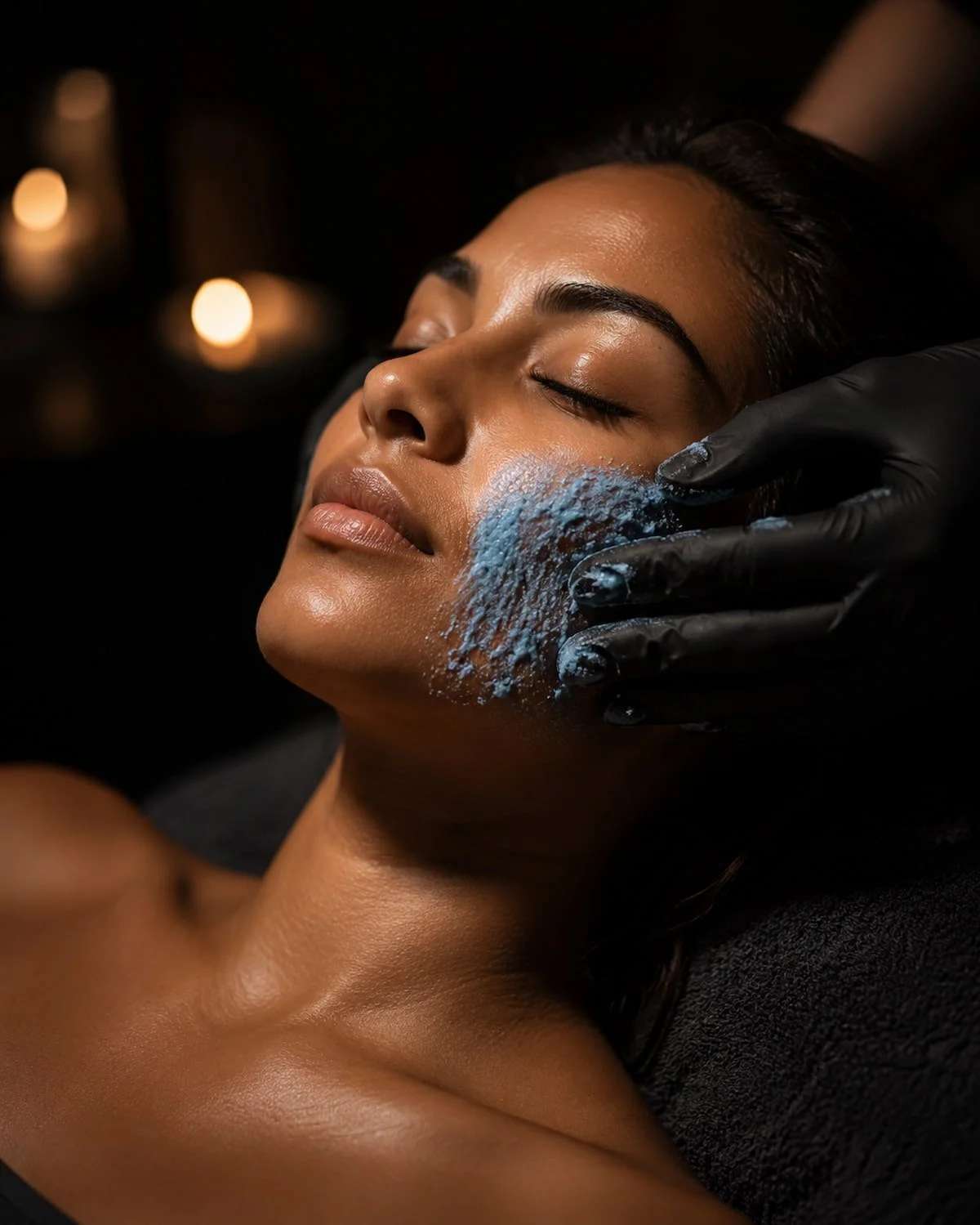 Korean FCR coral spicule powder massaged into the skin during a peel in San Diego