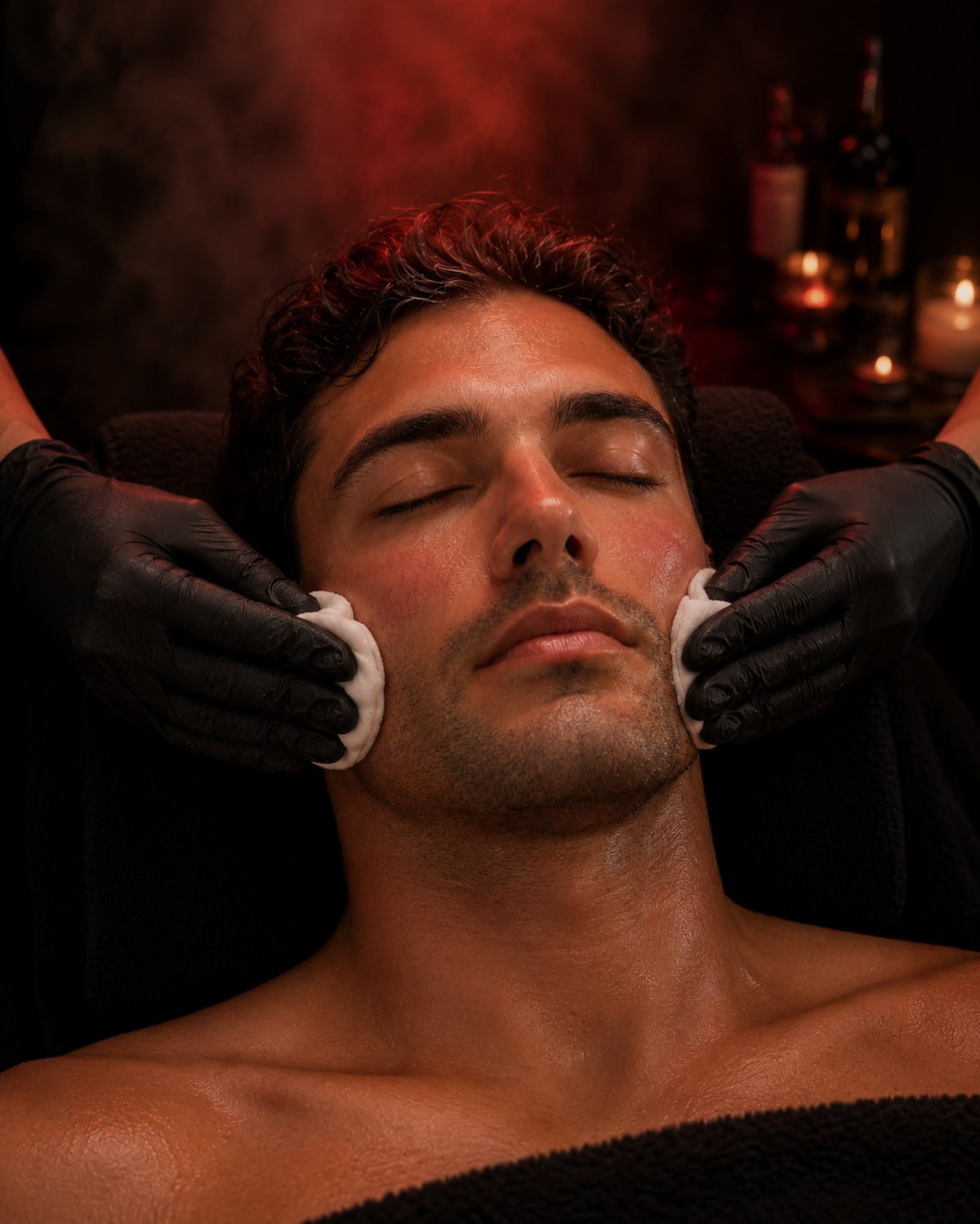 Esthetician using cotton-wrapped fingertips for a gentle blackhead extraction in San Diego