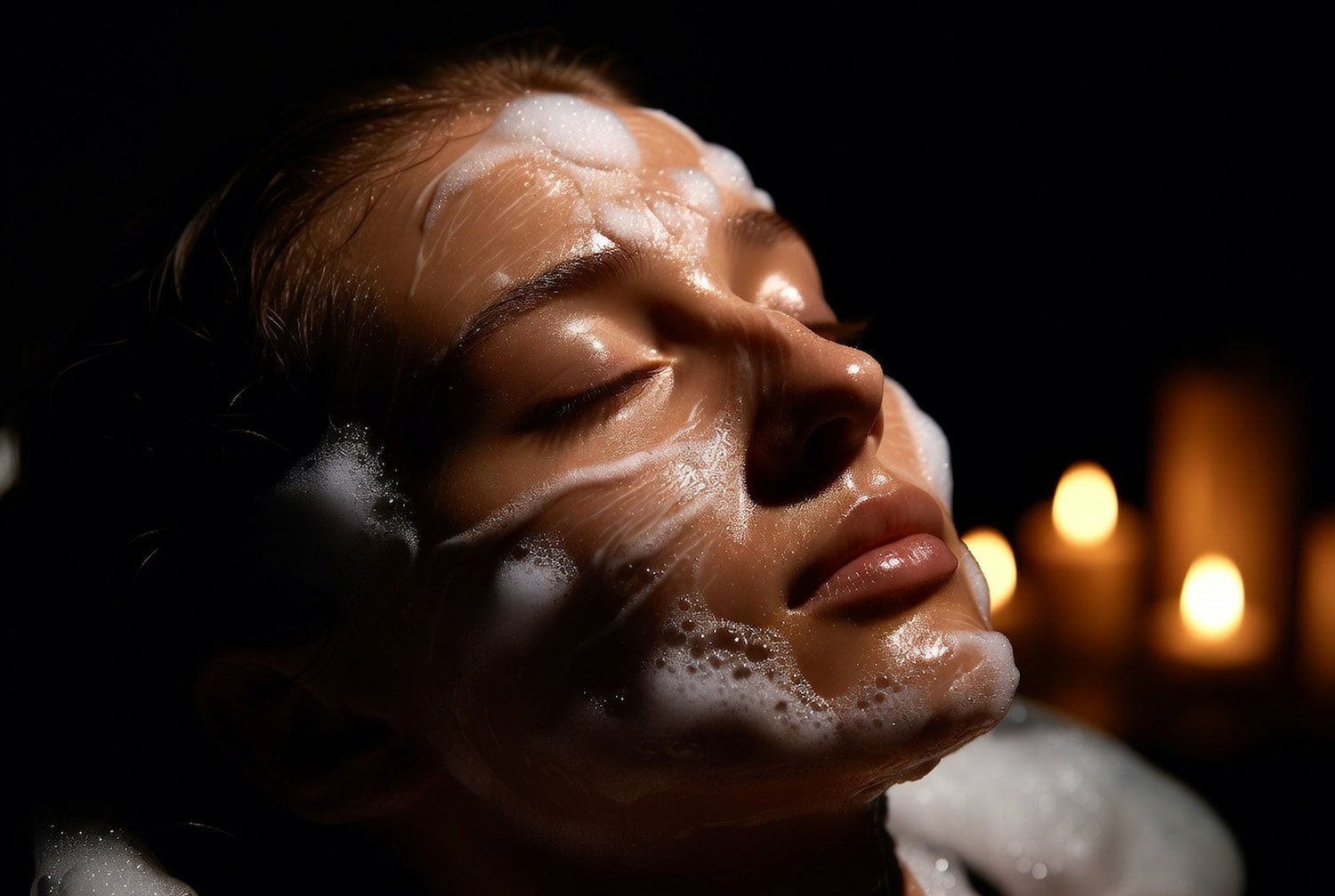 Oxygen bubbles foaming on skin during a Korean oxygen facial in San Diego