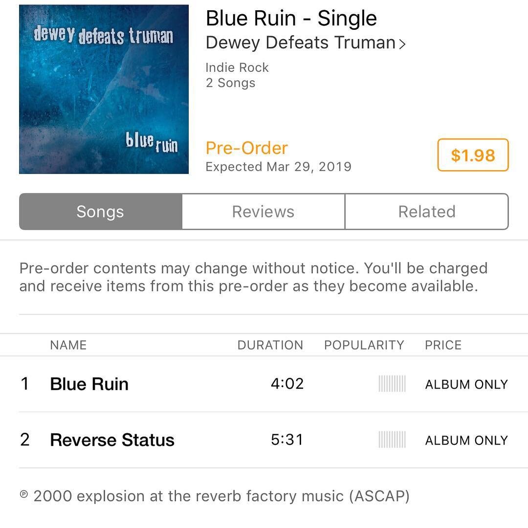 Oh, hi, did you know @deweyrawk made a new 7&rdquo; and it&rsquo;s available digital Friday?  Blue Ruin - Single by Dewey Defeats Truman https://itunes.apple.com/us/album/blue-ruin-single/1457843061