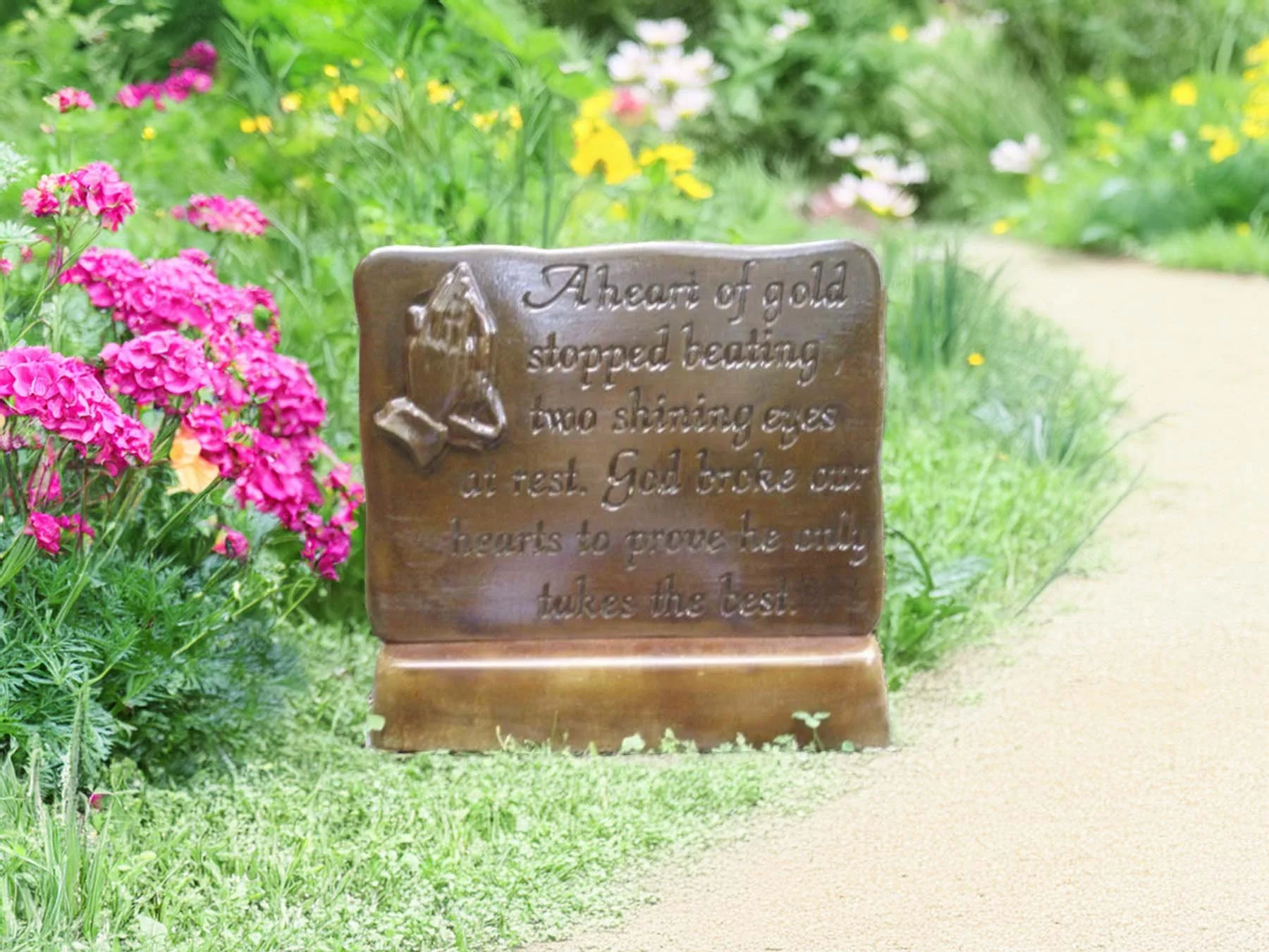 heart of gold plaque with flowers example image