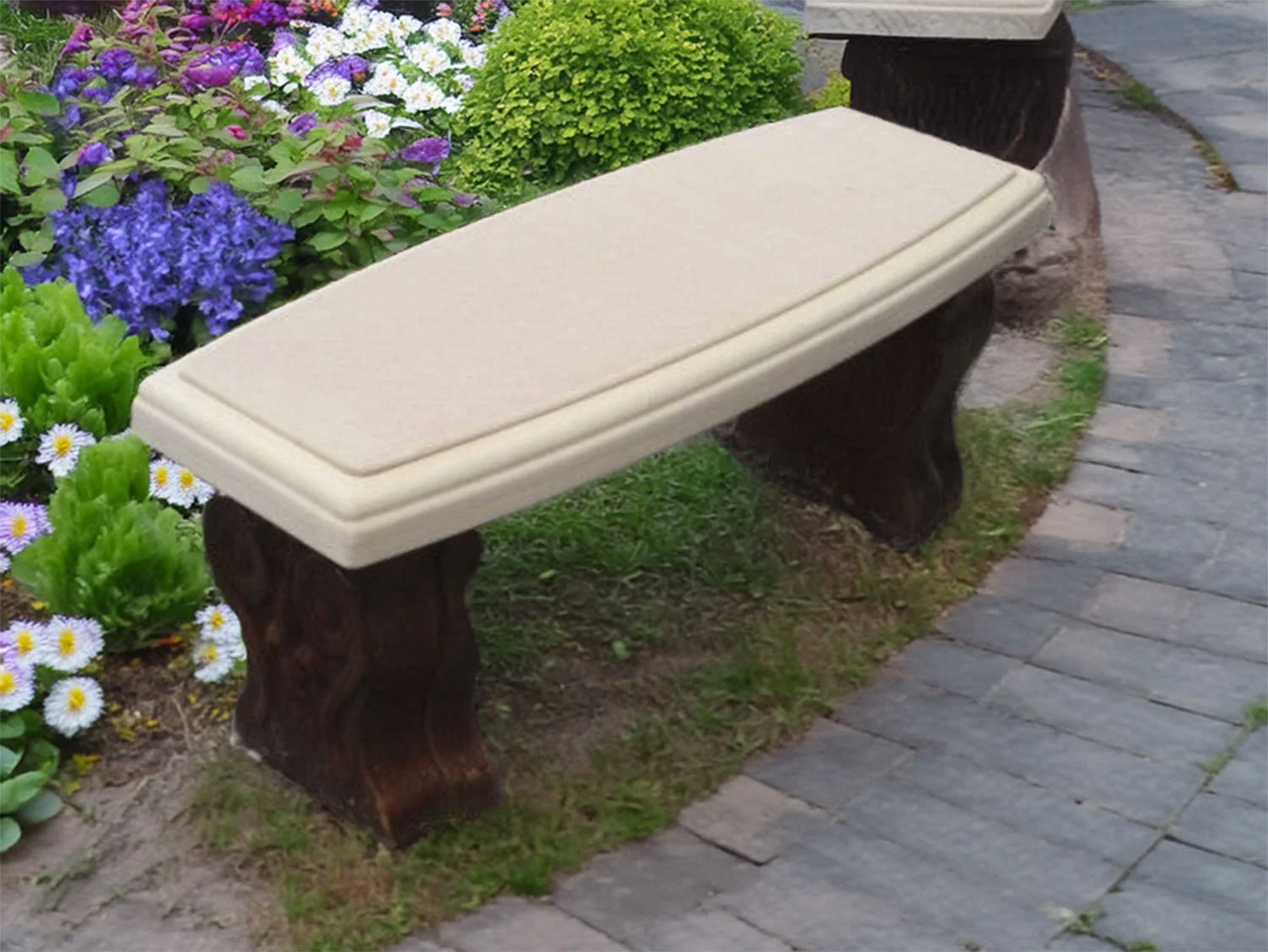Double curved plain bench top  on side walk.jpg