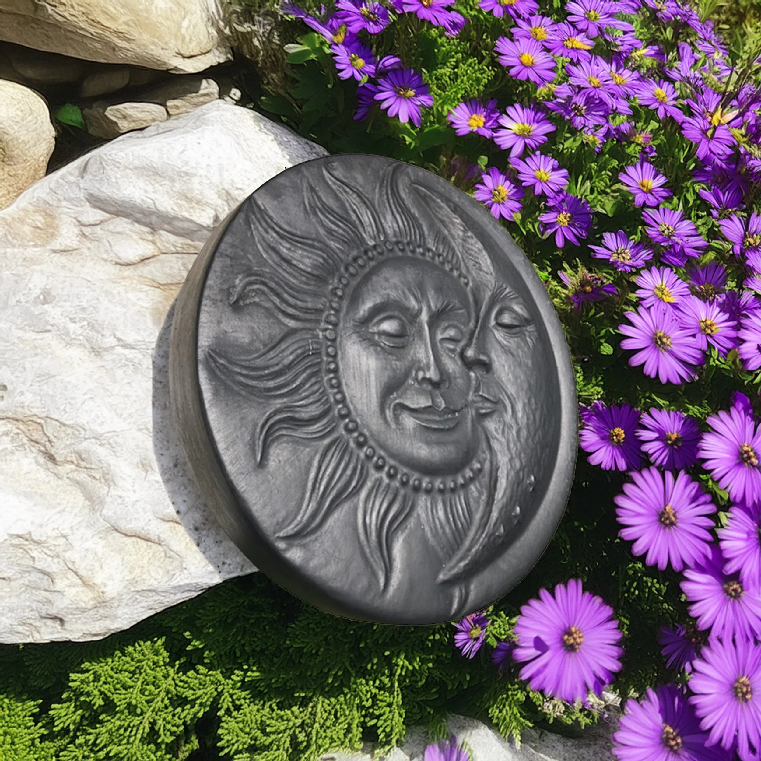 Concrete mold used to make sun and moon stepping stones