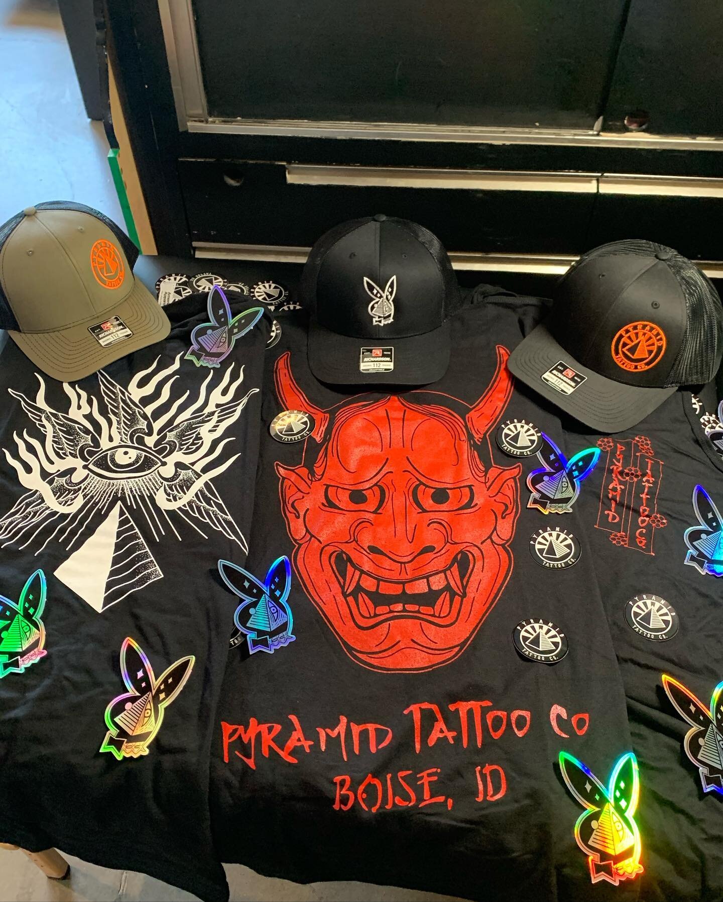 NEW MERCH DROP!! Just got in a fresh shipment of new shirts, hats and stickers. Come get them while supplies last!! Hannah mask and rabbit designs have both T-shirts and tank tops available too! #boise #idaho #boisetattoo #idahotattoo #idahotattooer 