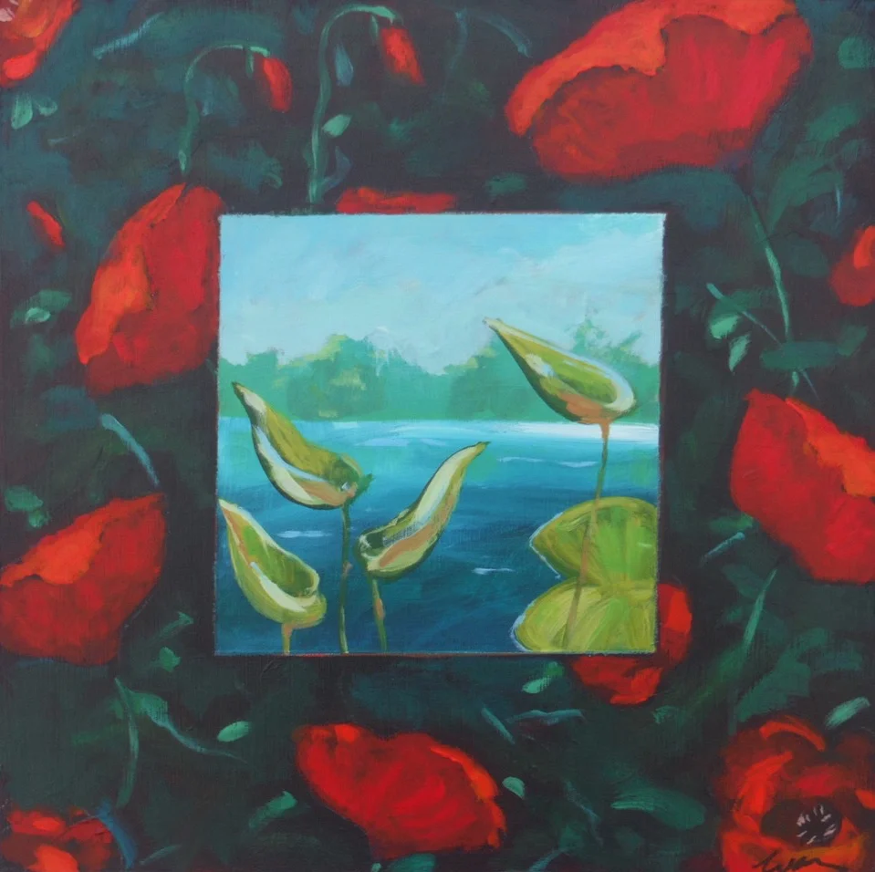 Spring on the Pond , 2017 Acrylic on wood 12 x 12 inches