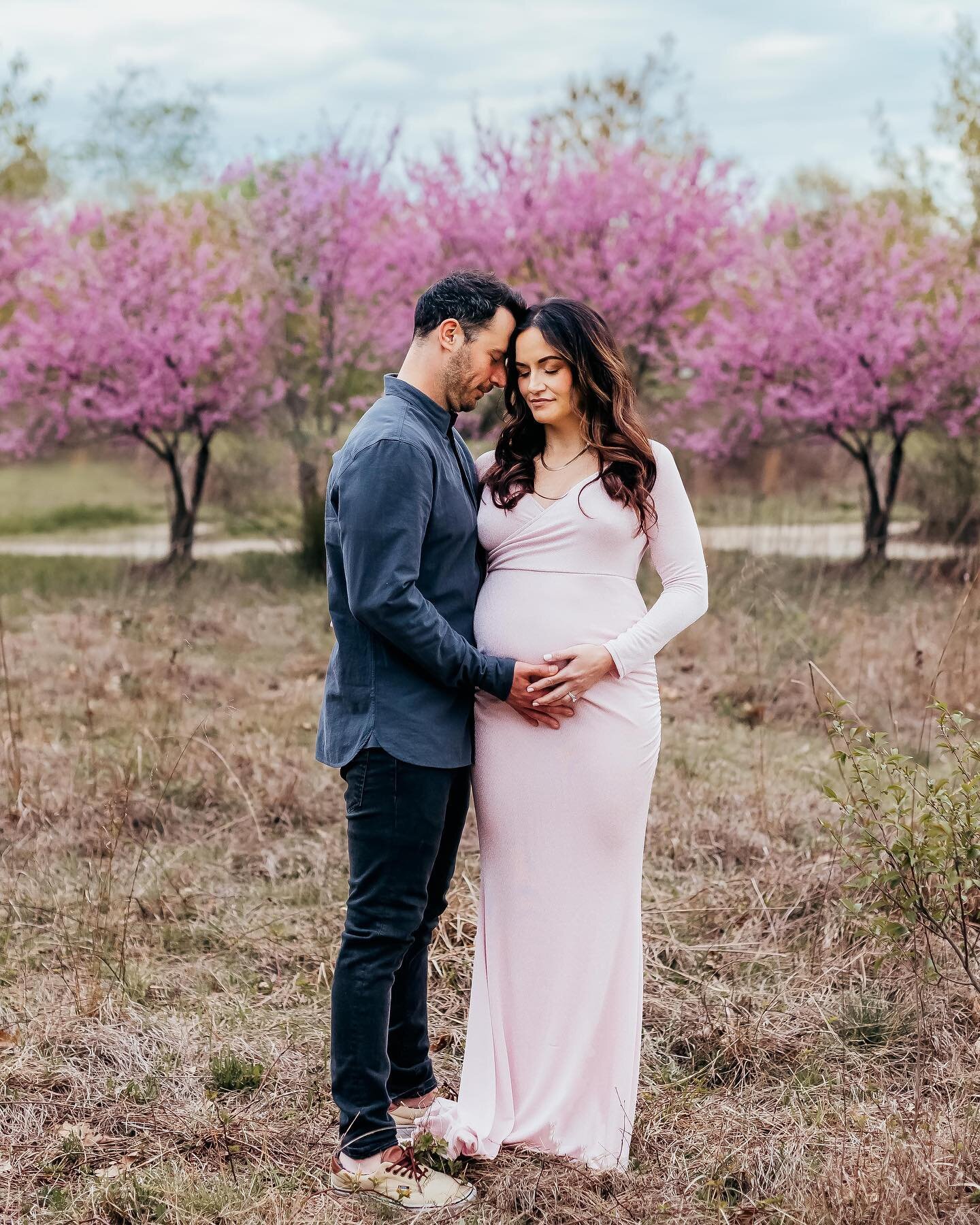 I am so in love with how this session turned out 😍 Although the sun went away right when we started, we got lucky and caught the most perfectly bloomed pink trees which  really popped against the cloudy sky. You might recognize this pregnant beauty 