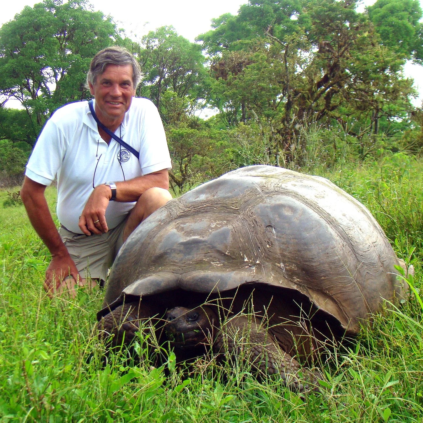 An endangered world: the Galapagos Islands. What to do when tourist activity does both: threaten the islands' fragile environment while also helping the National Park's conservation efforts? Here I am visiting the giant tortoises on Santa Cruz Island.