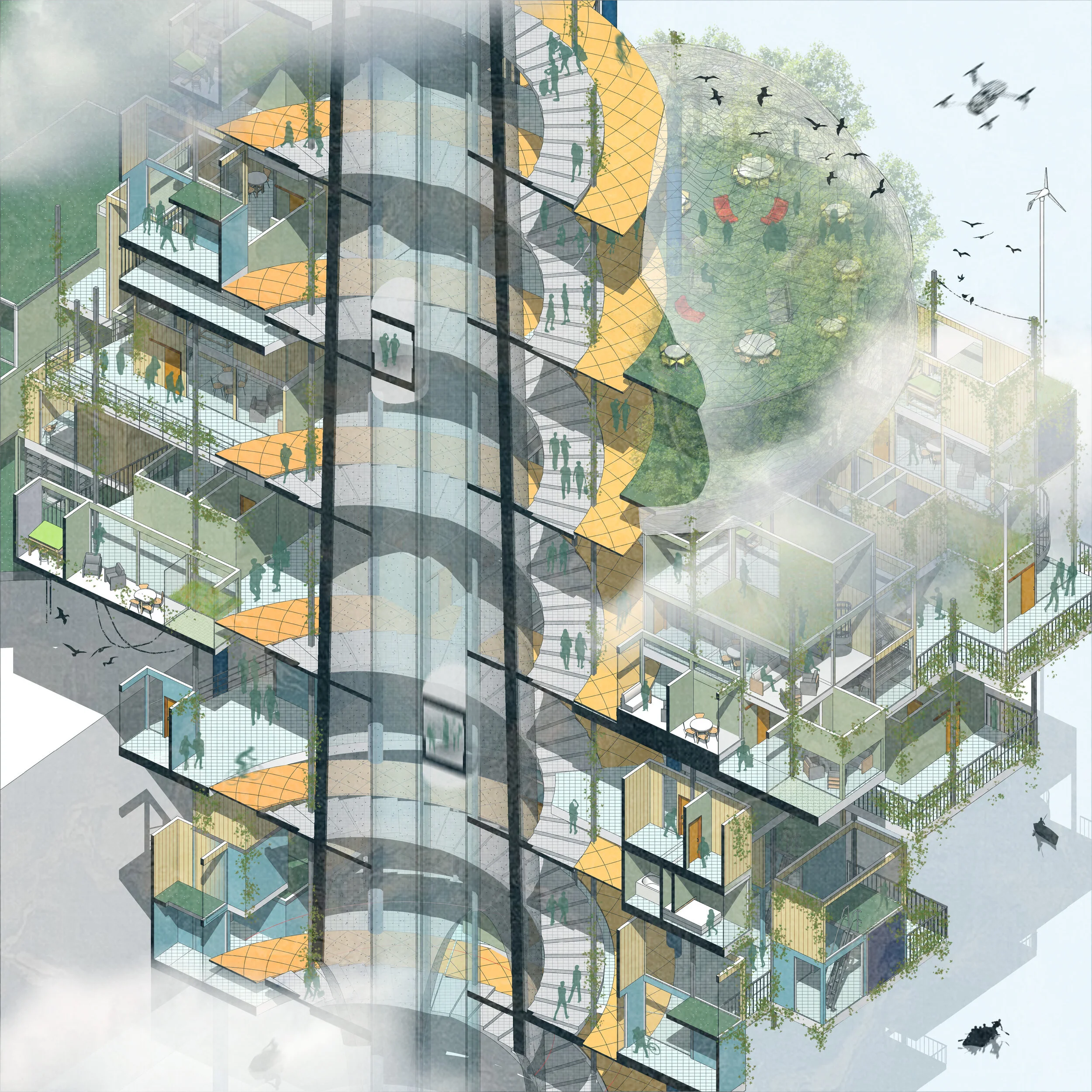Section perspective axonometric