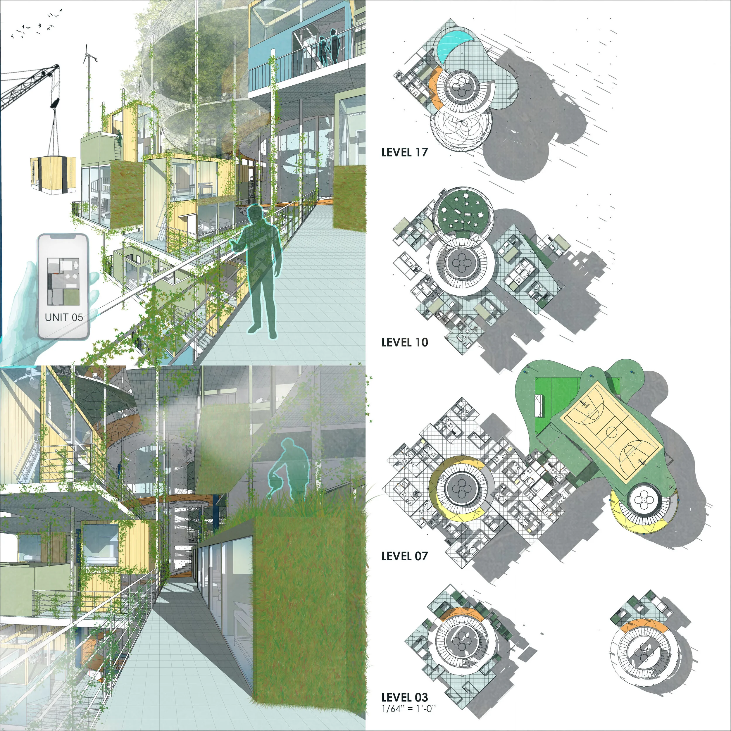 Exterior views and overall floor plans