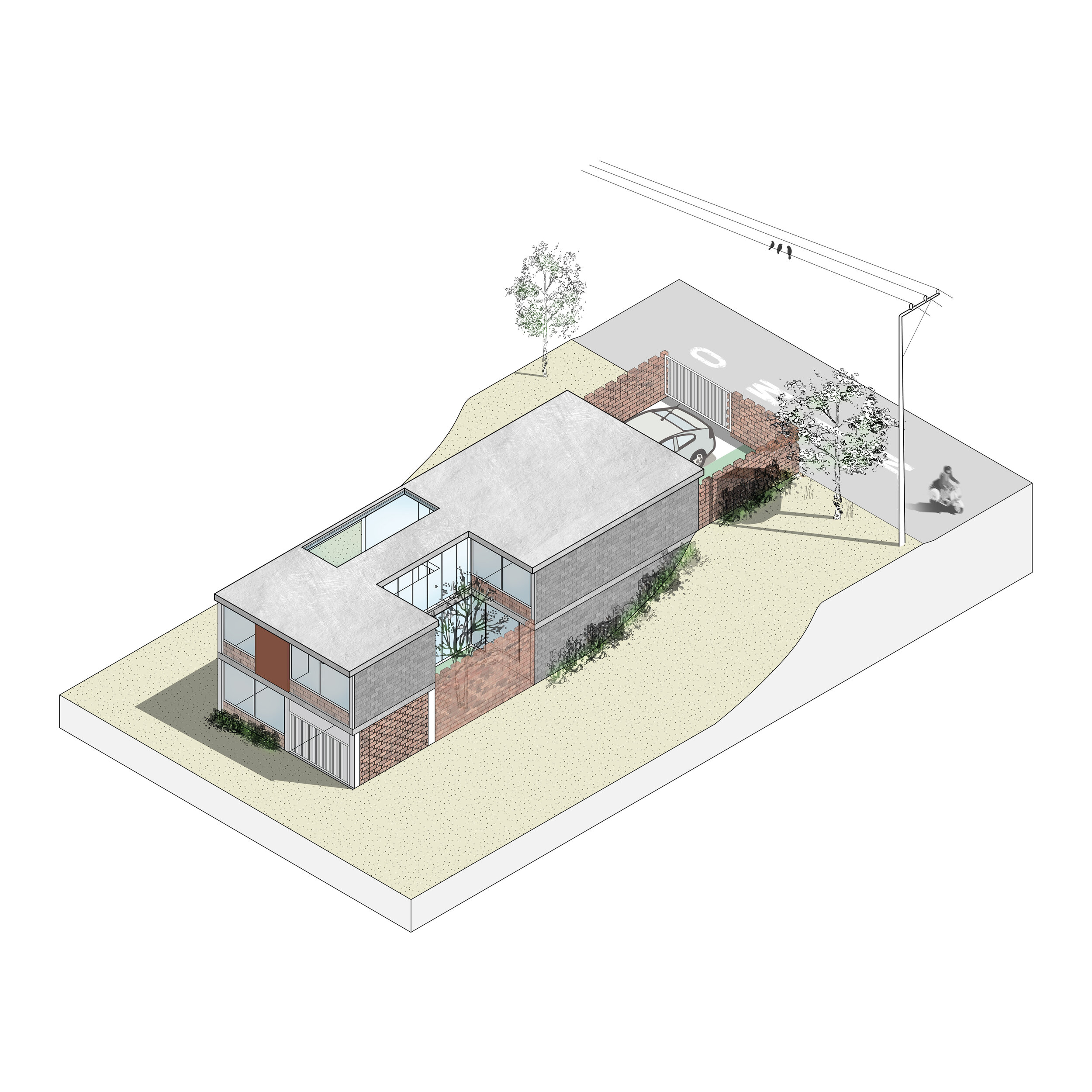 Northeast exterior axonometric view