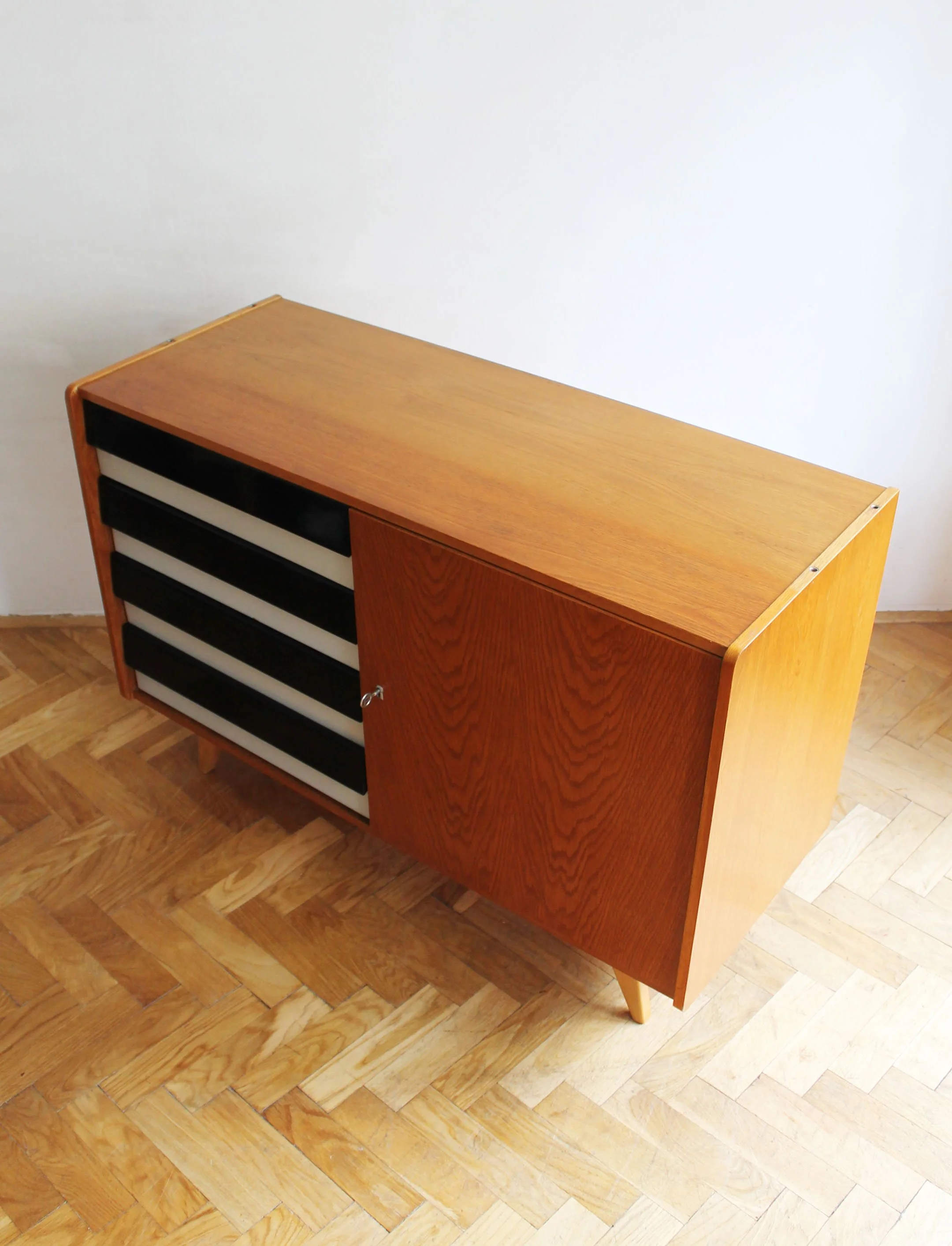Honey-brown oak veneer on original 1960s Czech sideboard.jpg