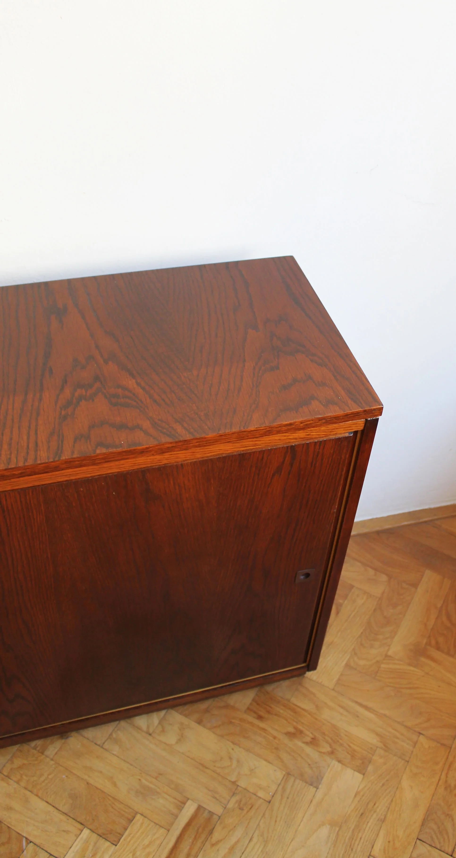 Side view of narrow 1966 Czechoslovak oak sideboard showing shallow cabinet proportions.jpg