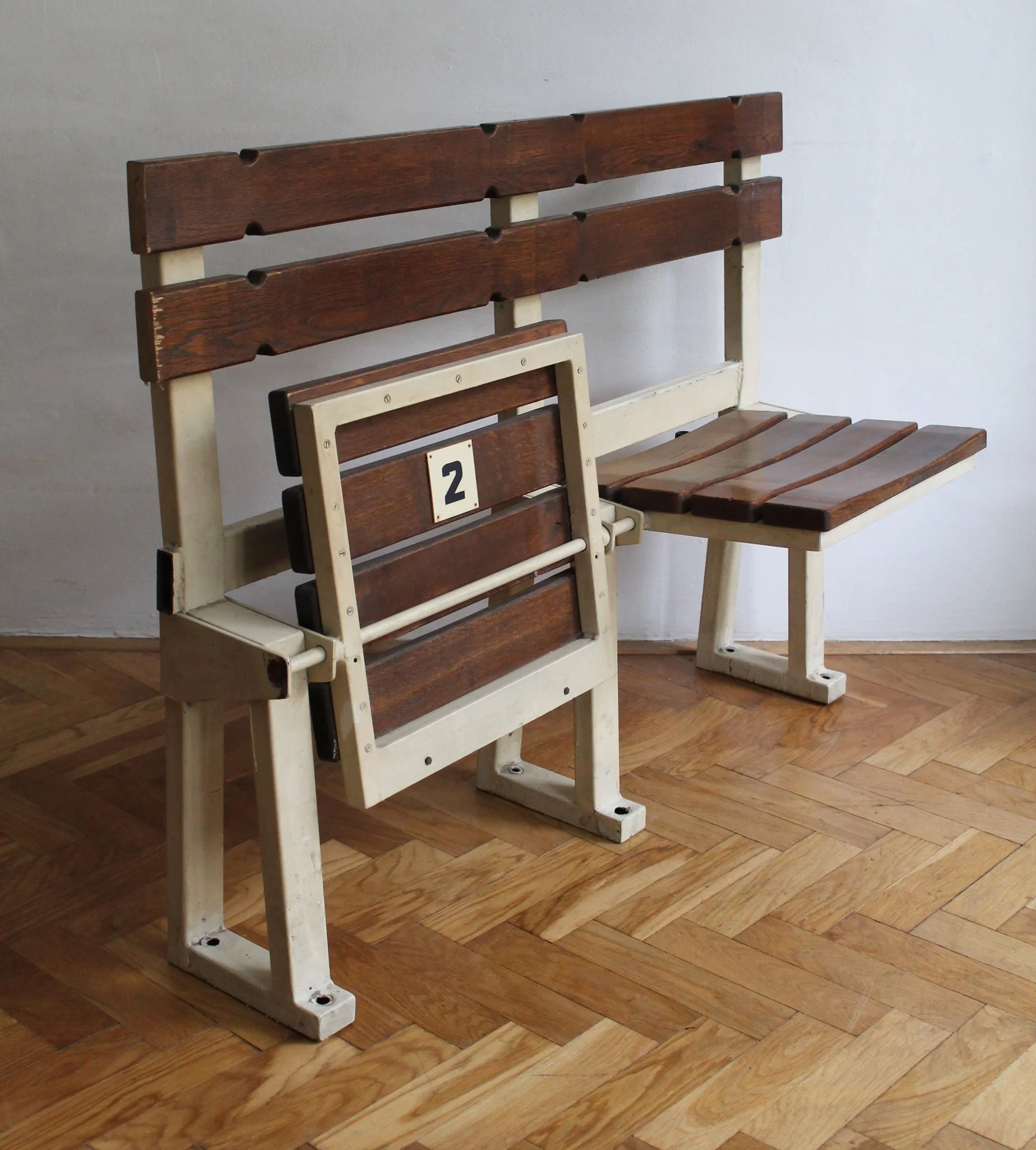 Original 1970s stadium bench from Mojmír Korvas's Vodova Sports Hall in Brno