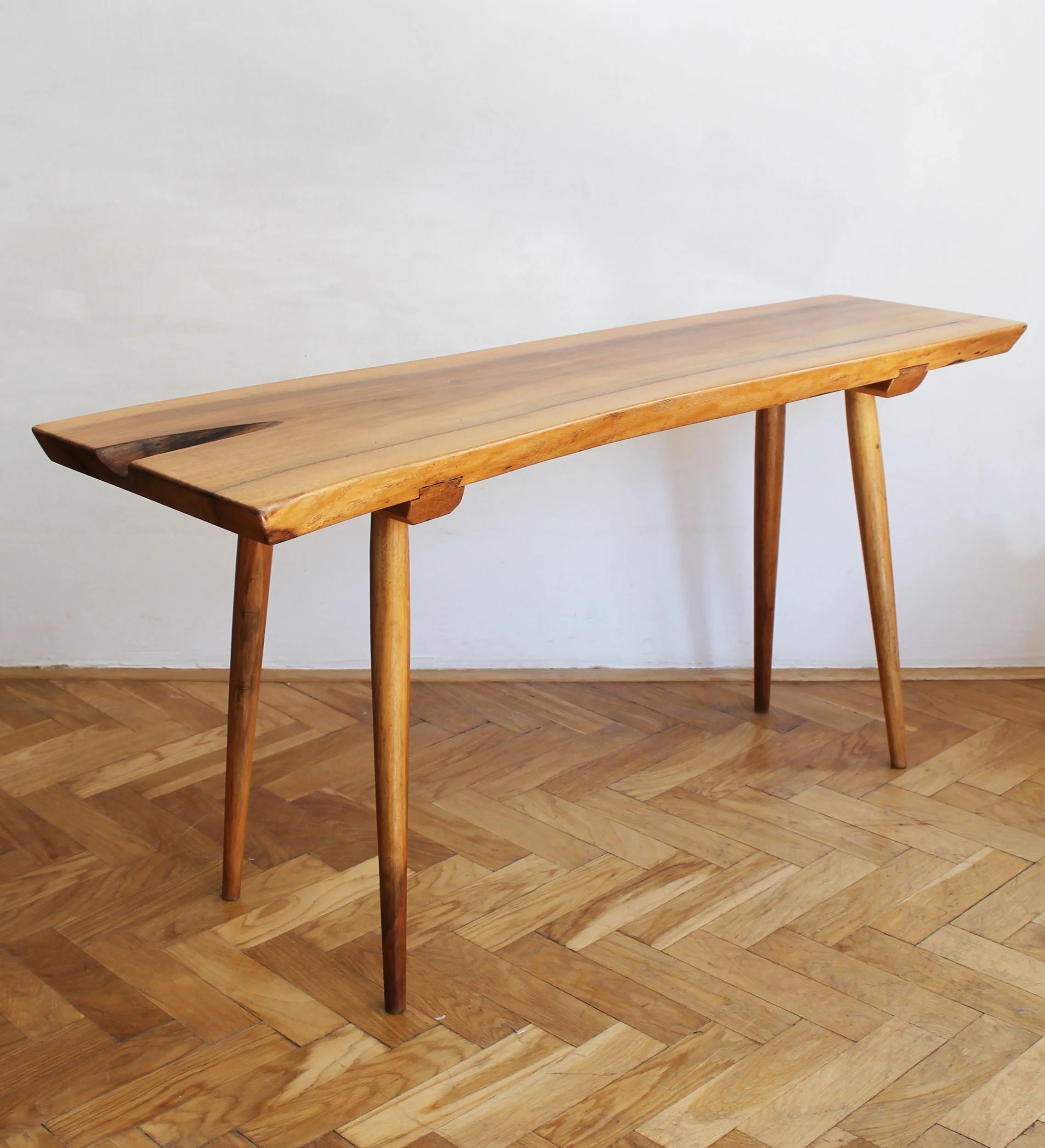 Handcrafted solid oak side table, 1960s Czechoslovakian ULUV mid-century style.jpg