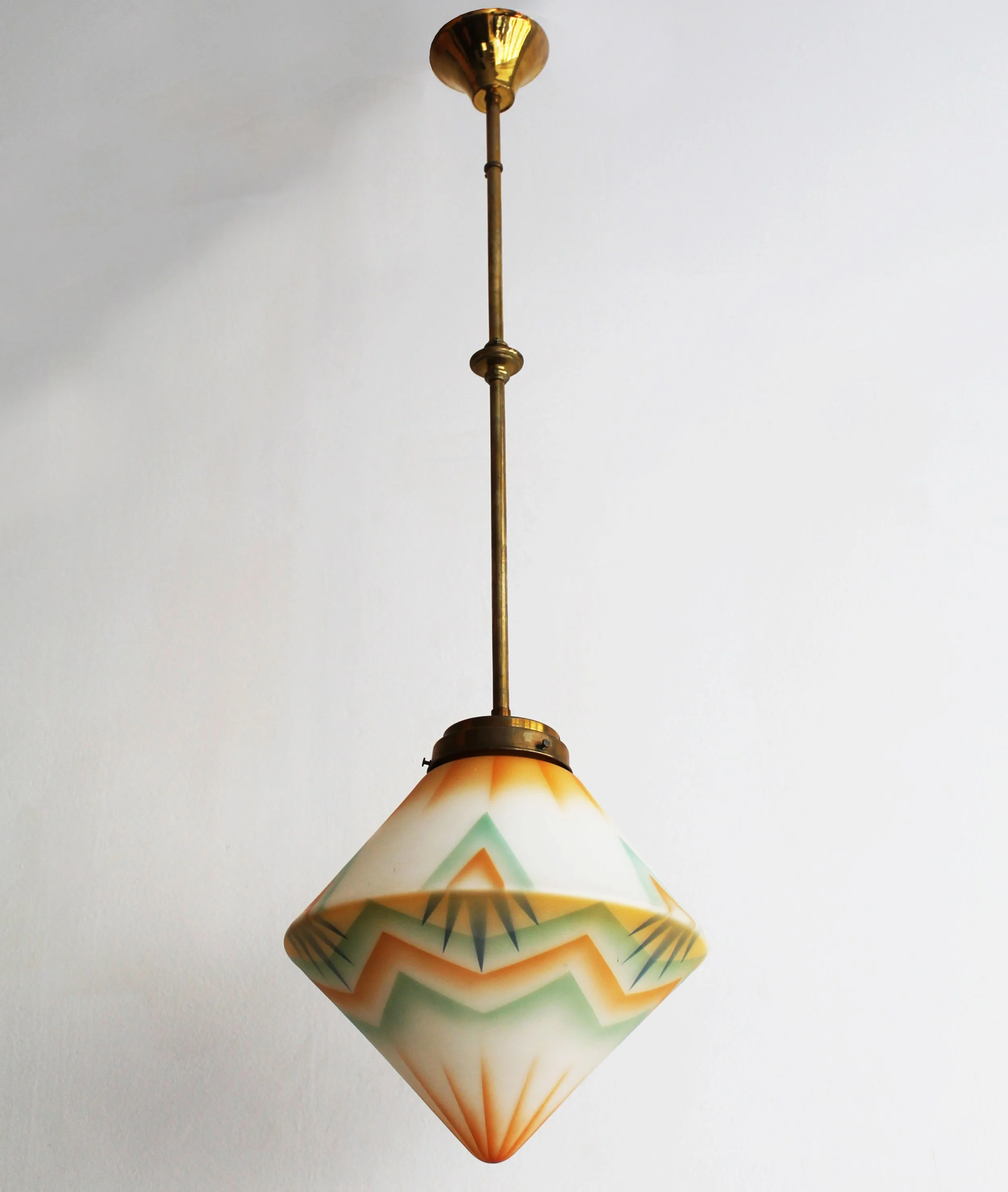 Vintage Vienna 1930s ceiling light with original brass suspension rod and canopy..jpg