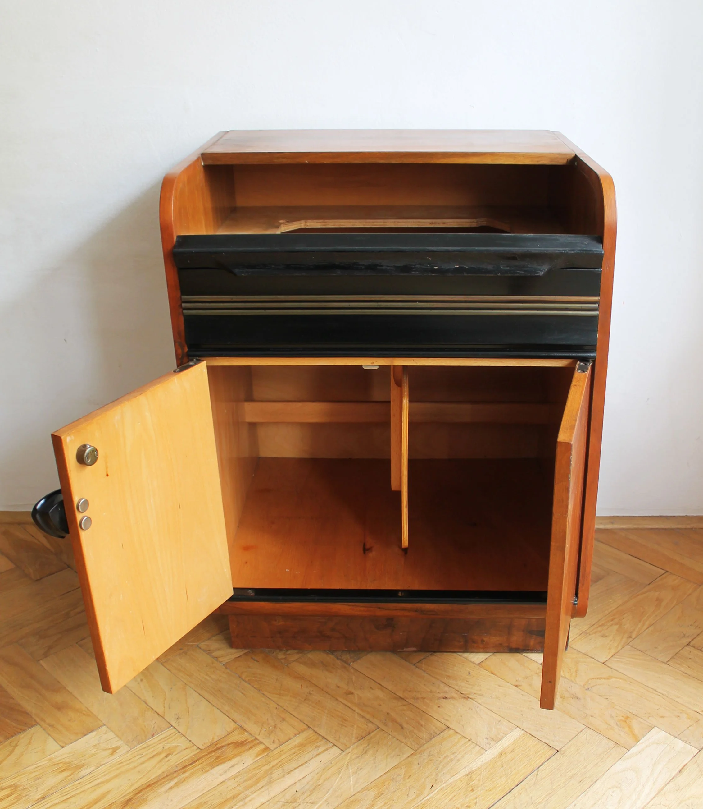restored 1950s walnut cabinet detail handles.jpg