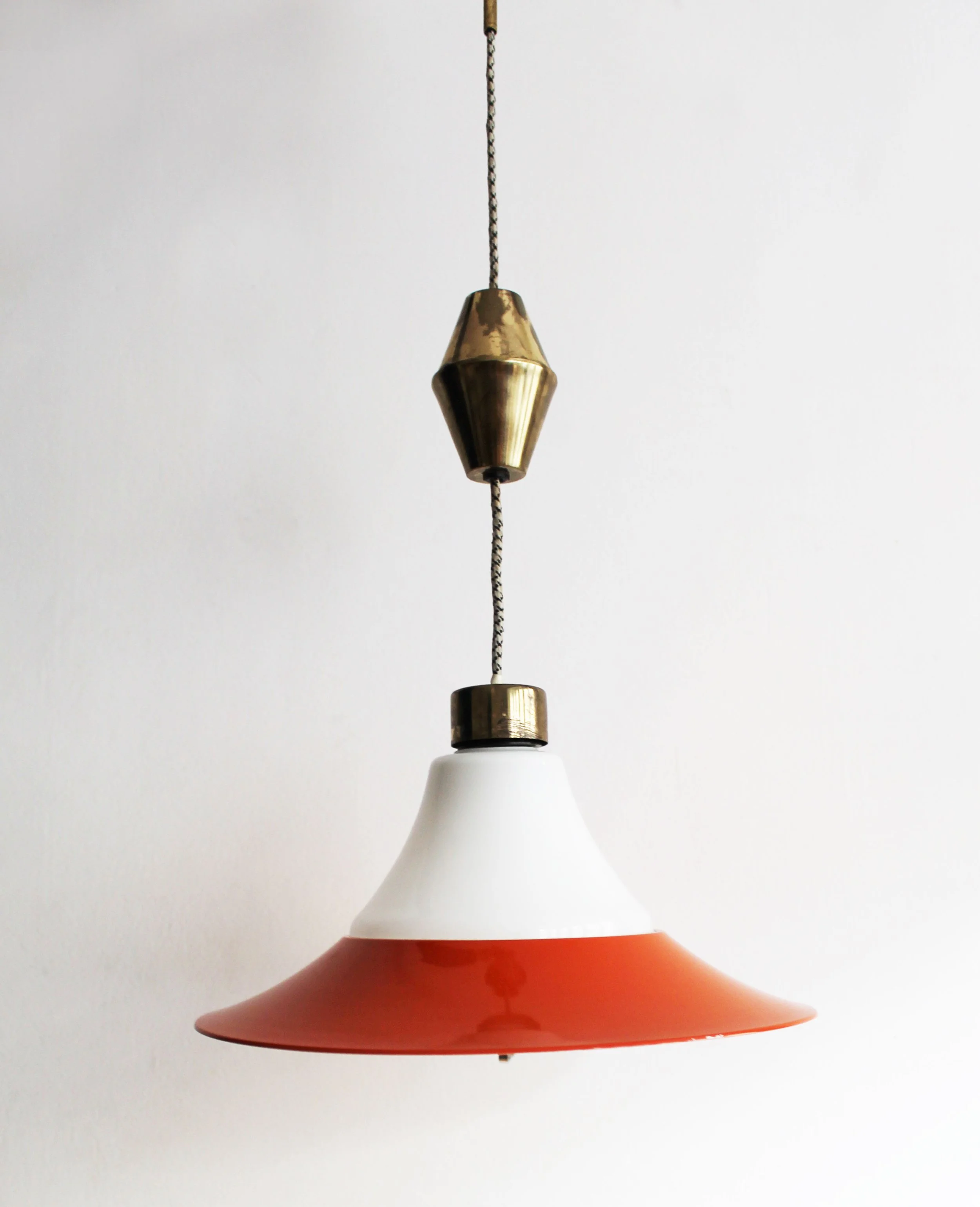 Brass ceiling cap and steel frame of mid-century pendant lamp.jpg