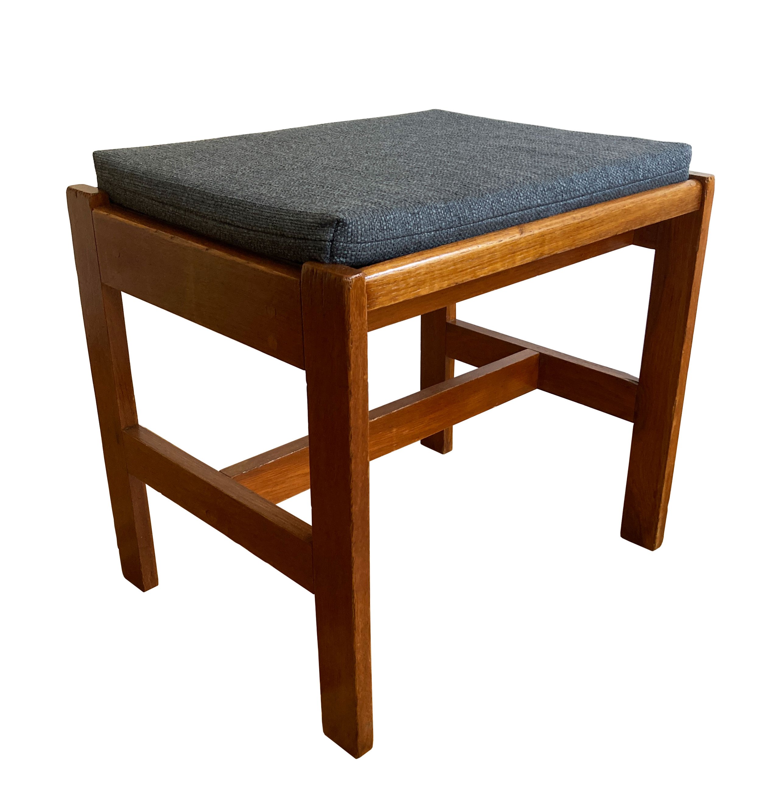 Mid-century wooden stool by Krásná Jizba with minimalist cubic design and fabric cushion.jpg