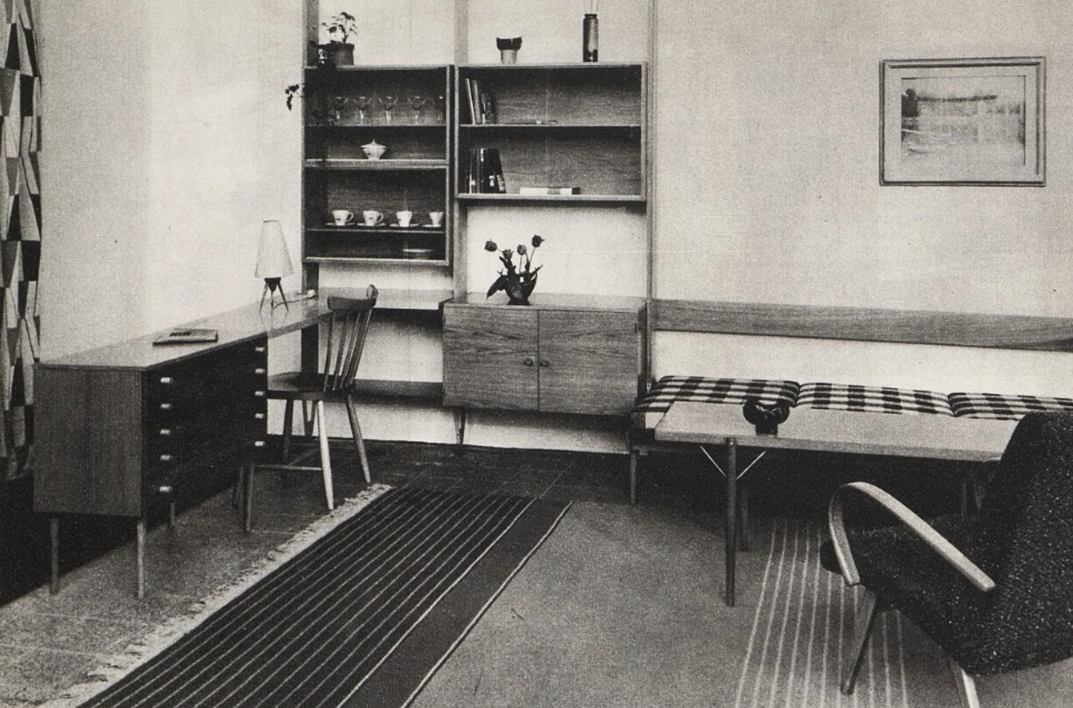 Original Czechoslovak interior photograph showing a related side table by Jaroslav Šmídek and Mojmír Požár