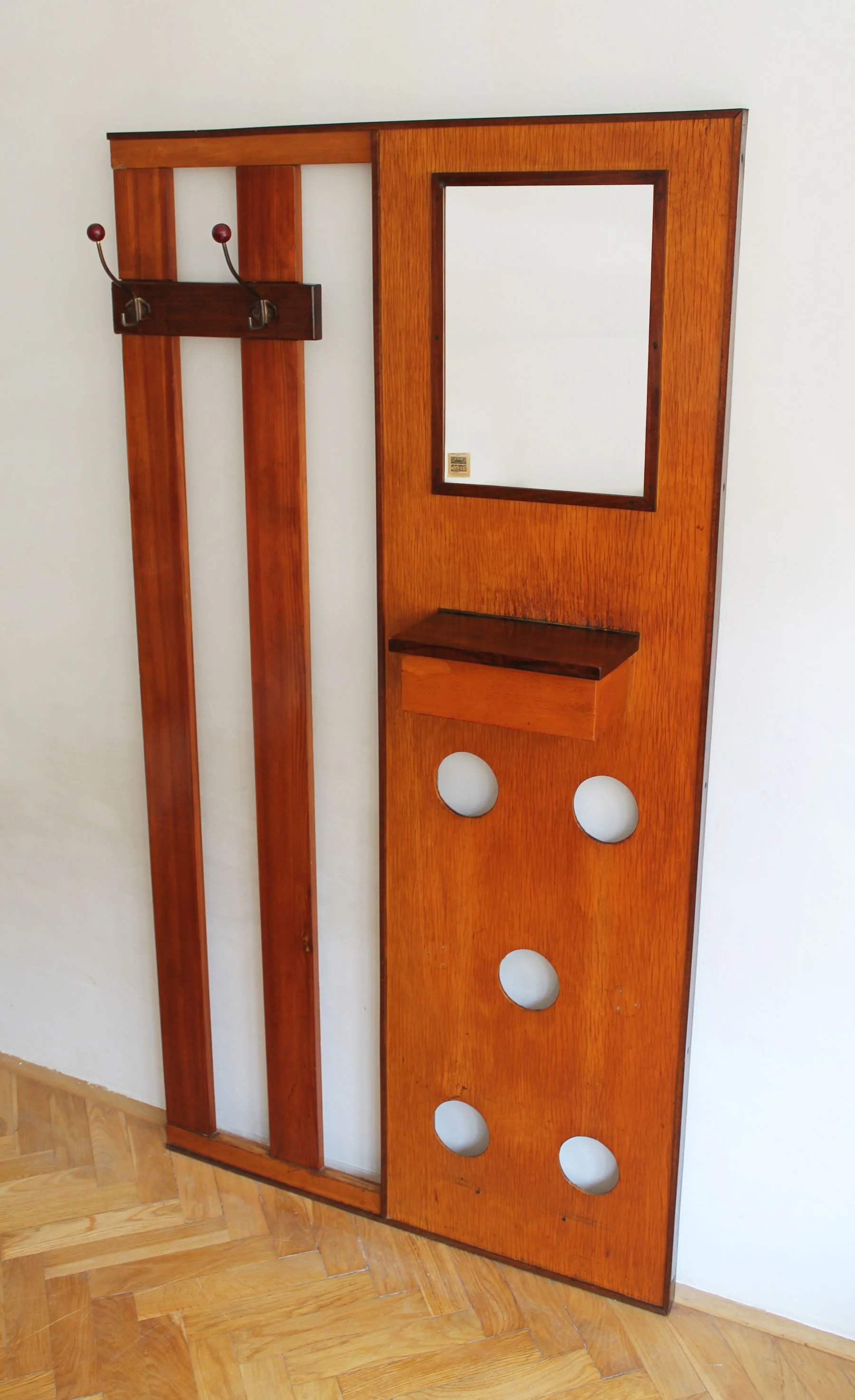Coat and hat rack from 1960s wall unit featuring mirror and key cubby.jpg (Copy)