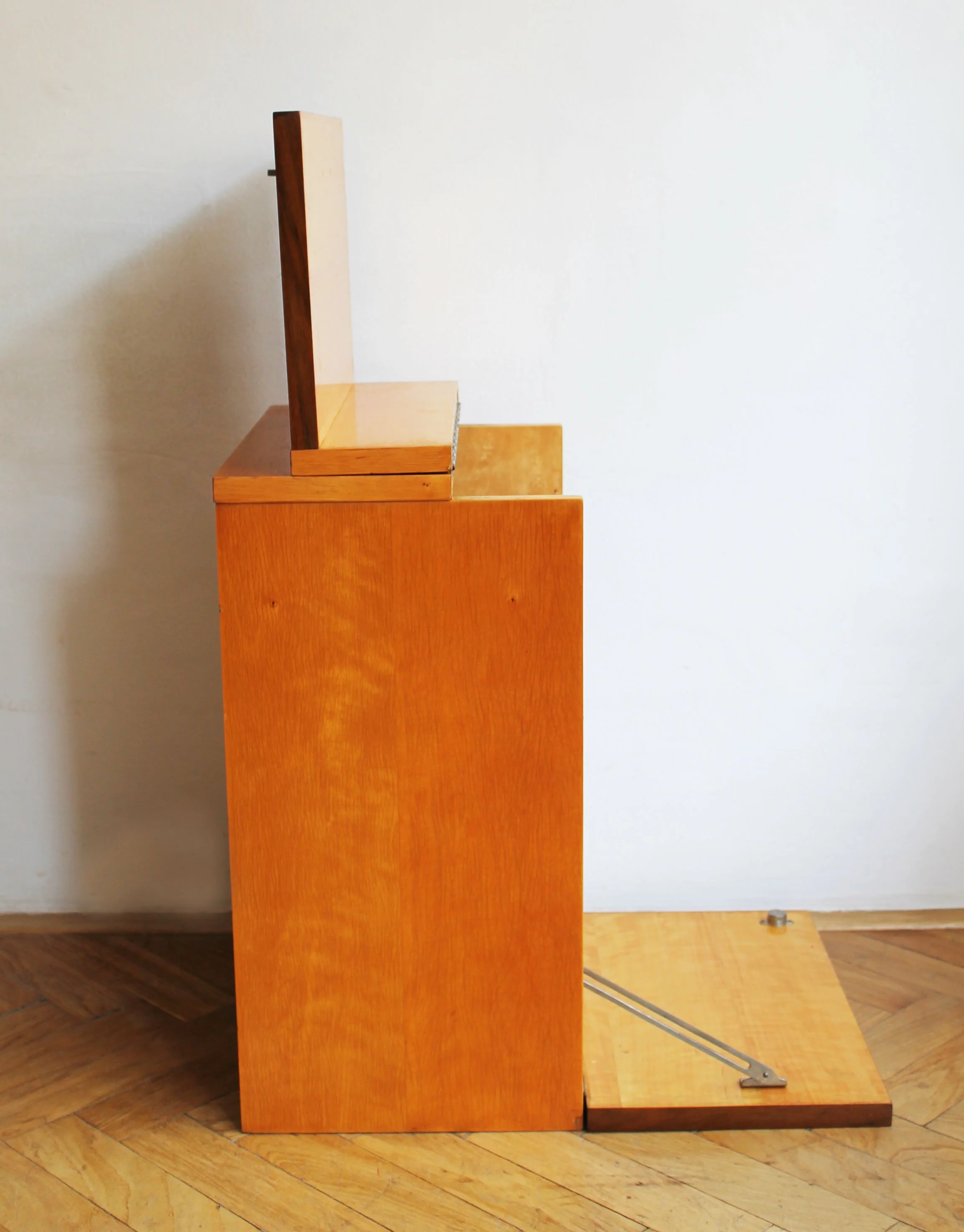 Cabinet top lid open, photographed from above