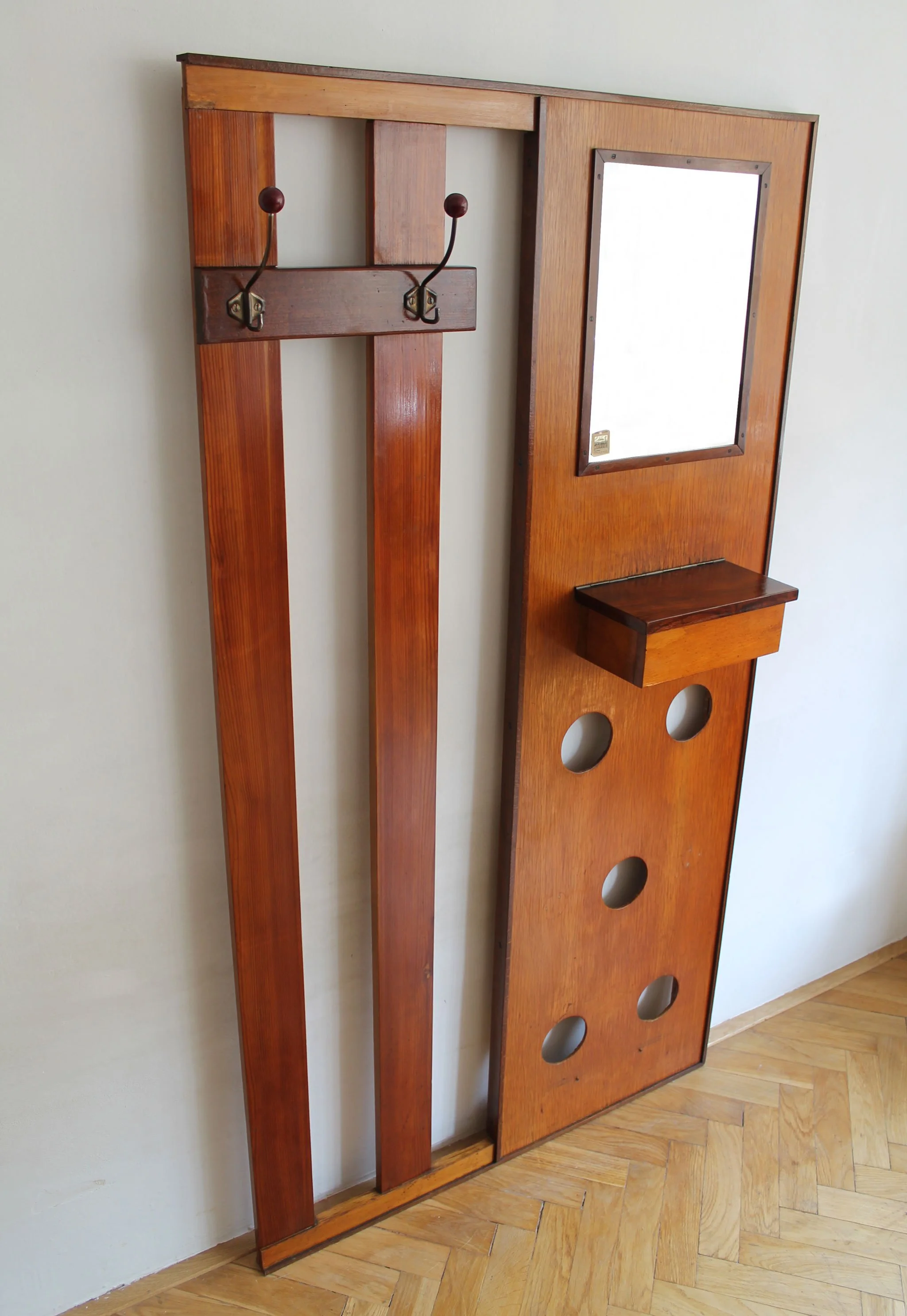 1960s functional hallway panel with mirror, key box and hooks for hats or rugs.jpg (Copy)