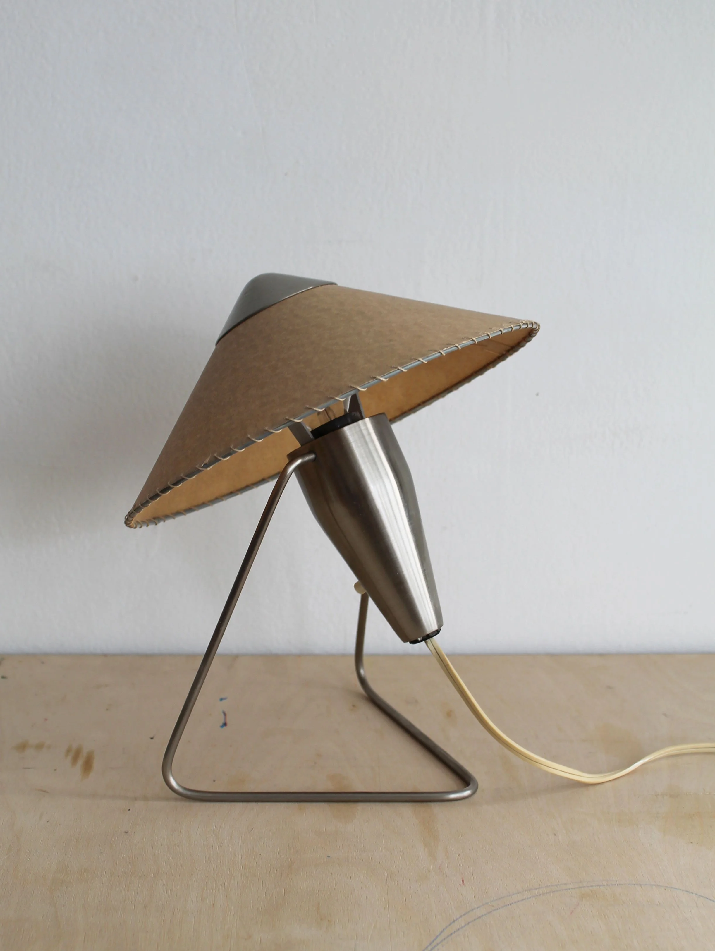 Helena Frantová Číňanka lamp with original parchment shade and bent steel frame, 1953.jpg