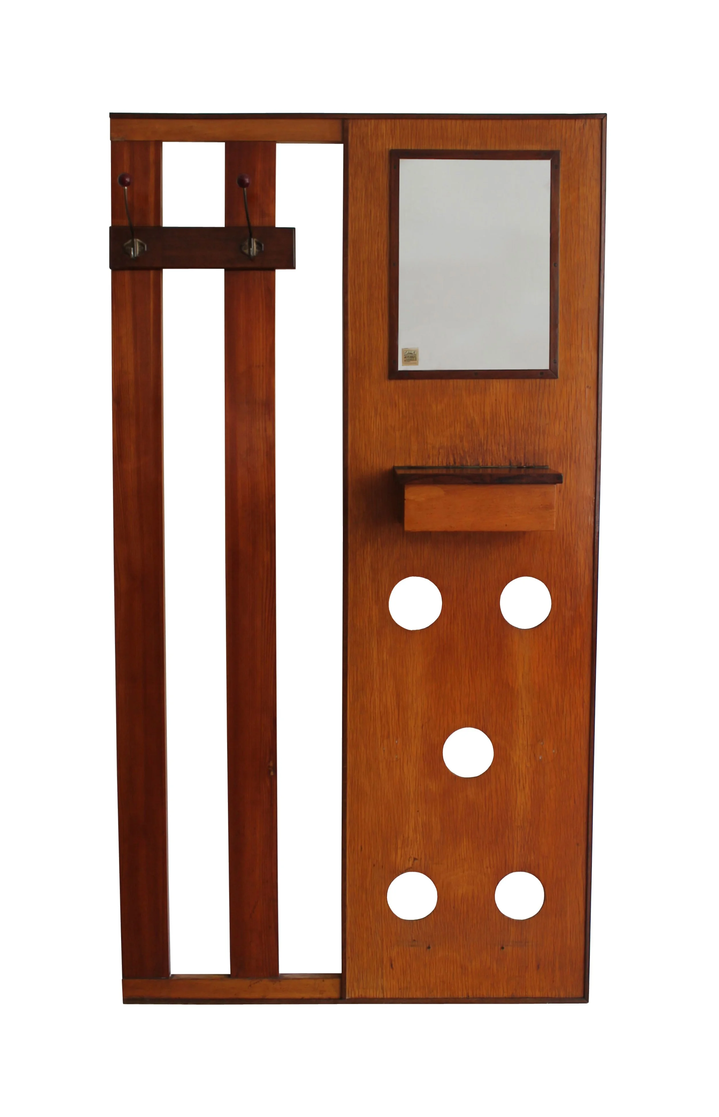 1960s mid-century wall-mounted coat rack with mirror and storage box (Copy)