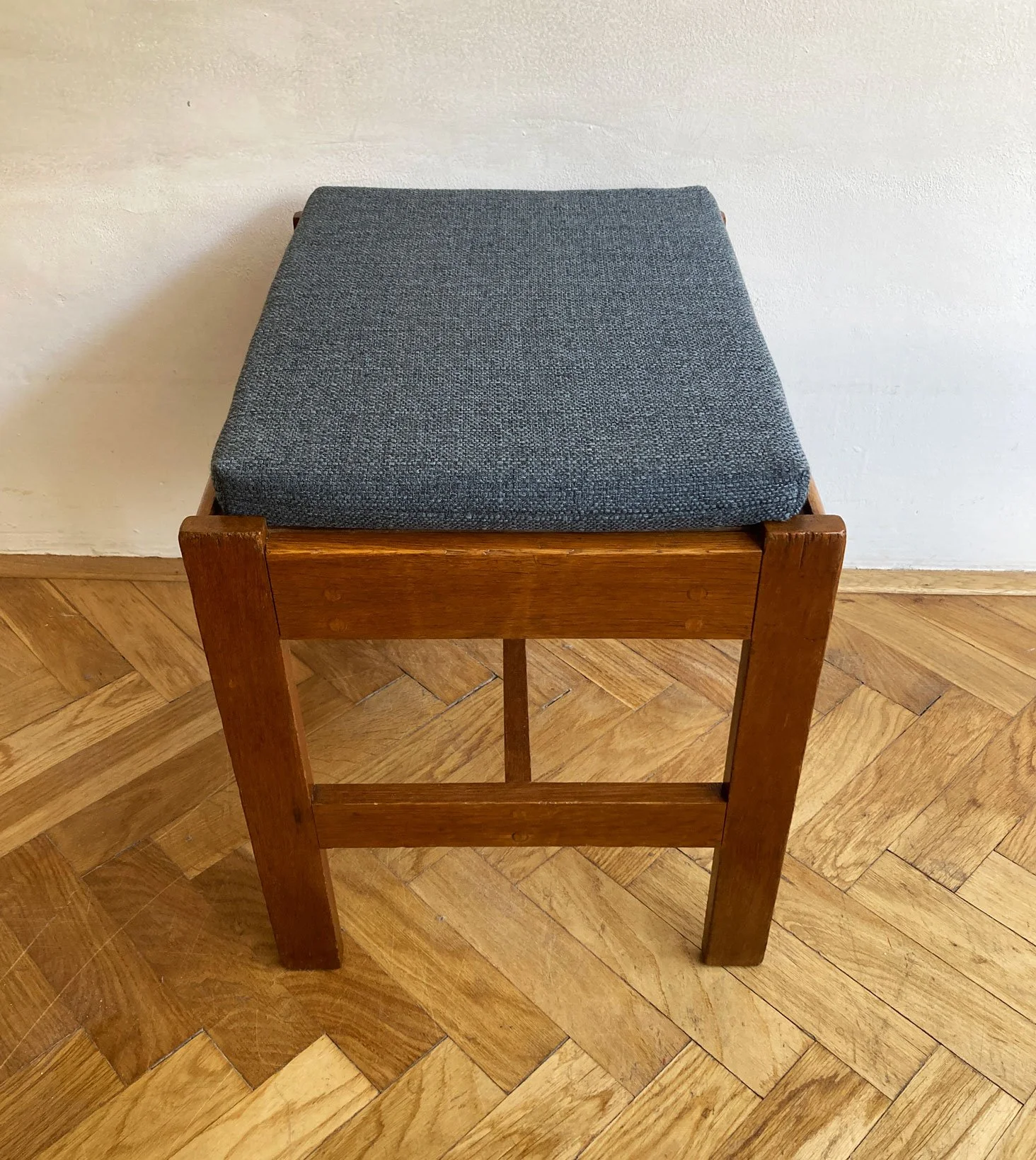 Restored mid-century stool with new cushion and original patina.jpg