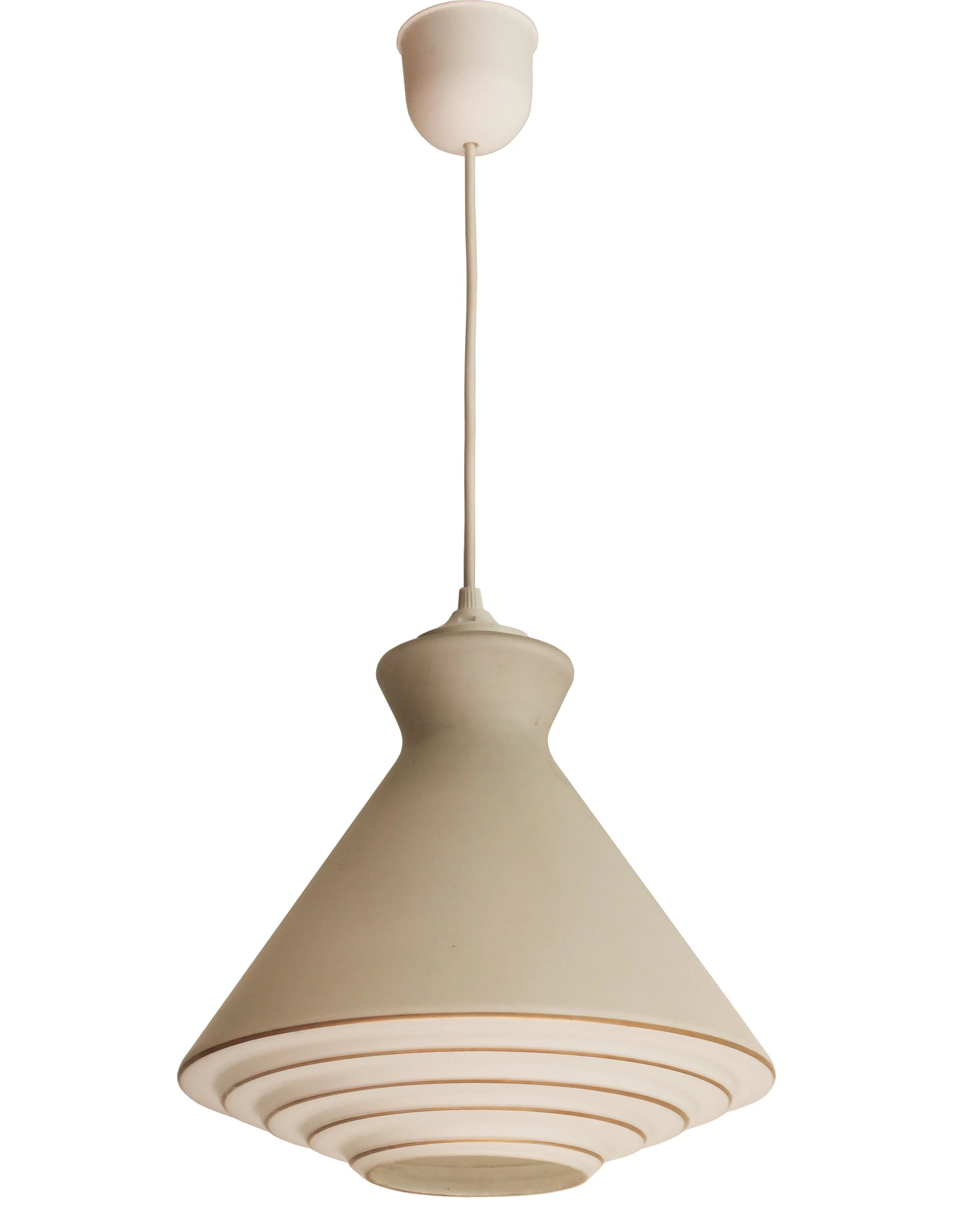 1960s milk glass pendant light with ribbed conical shade.jpg