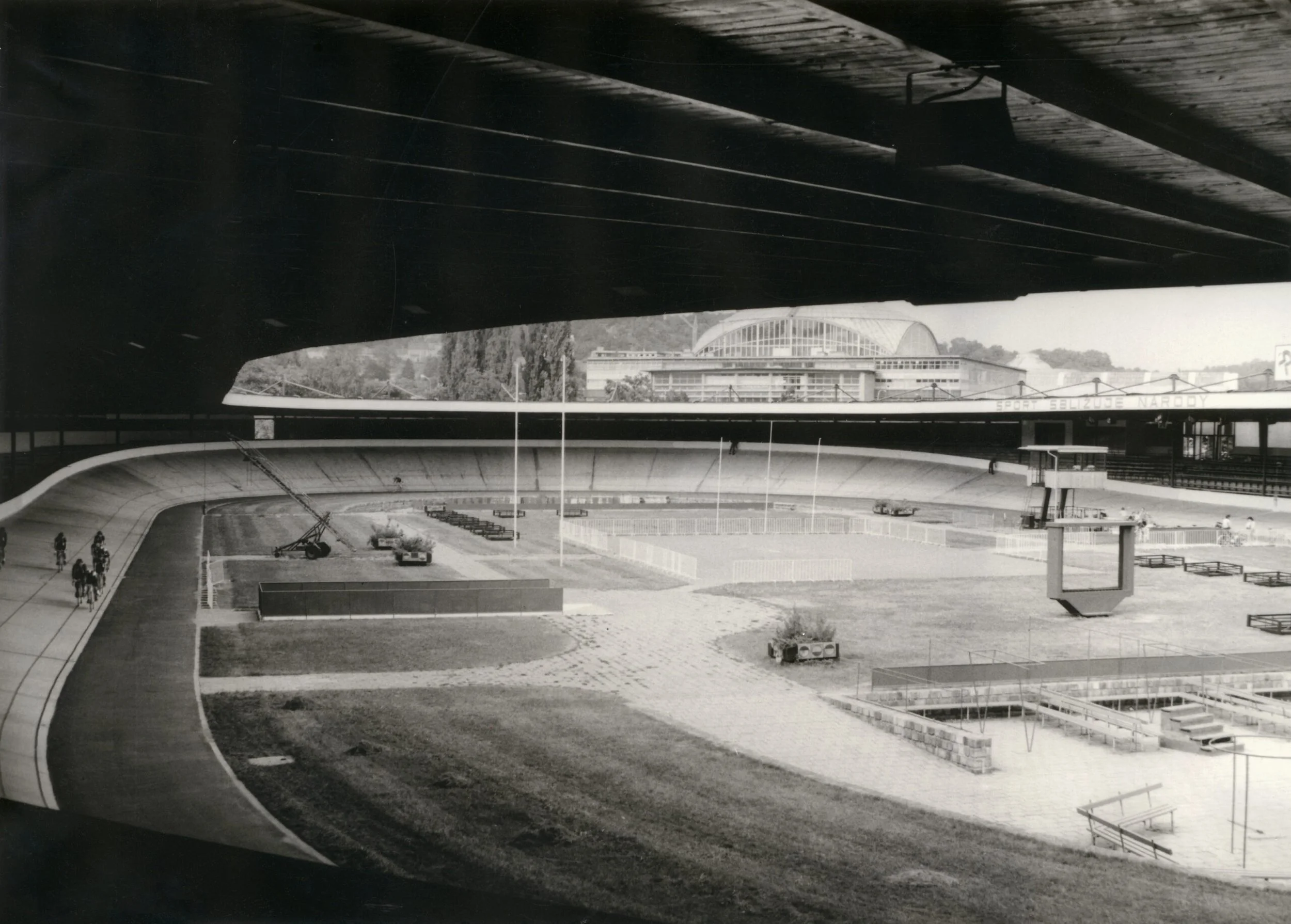 Covered grandstand of Brno Velodrome designed by architect Mojmír Korvas
