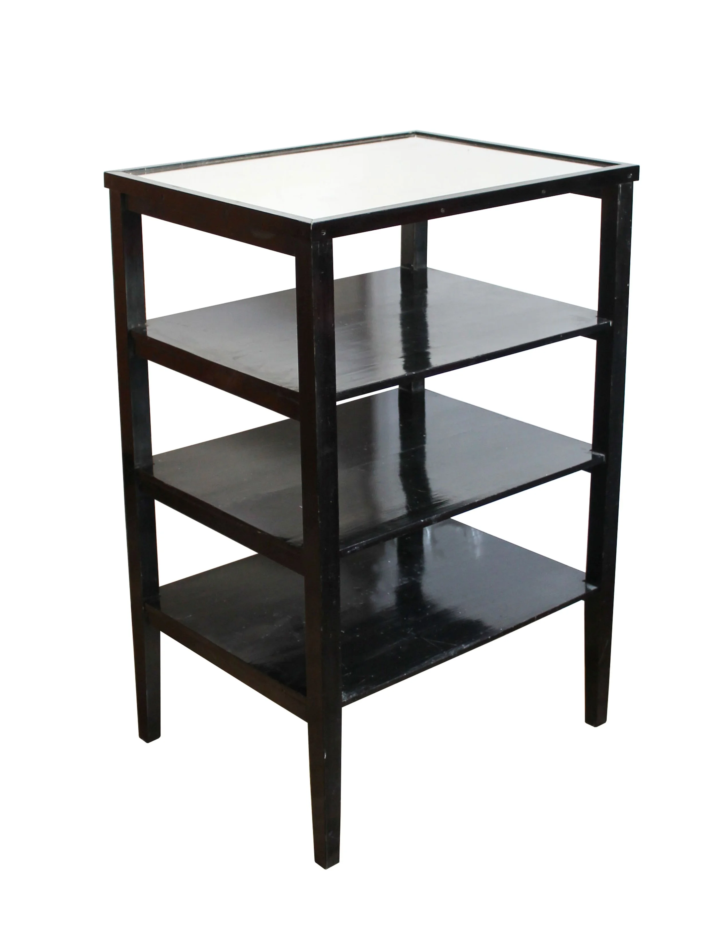 Late 1940s Czechoslovak Modernist étagère in black wood with bevelled glass top and three shelves.jpg