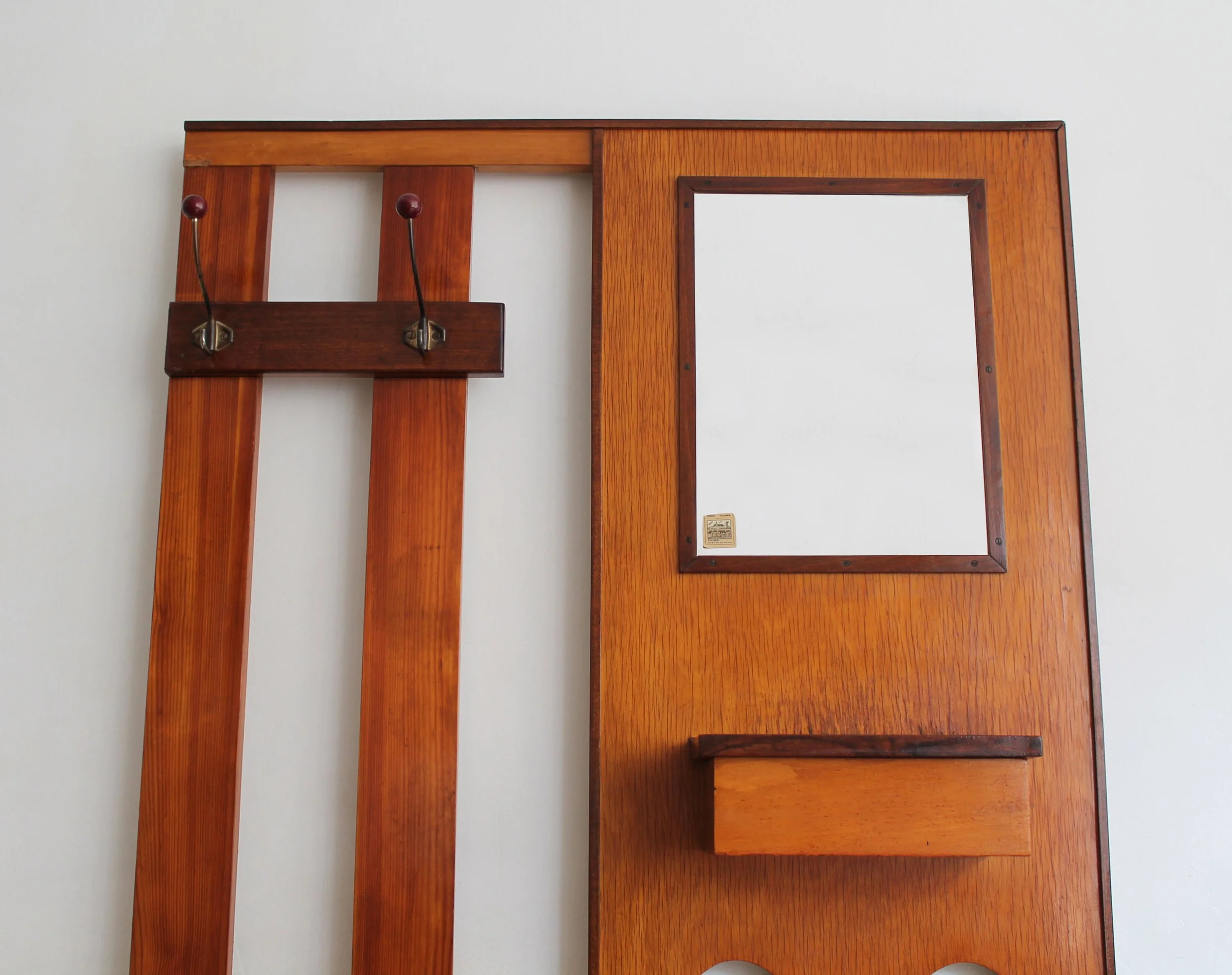 Retro entryway organizer: mirror, hooks, storage box in original aged condition.jpg (Copy)