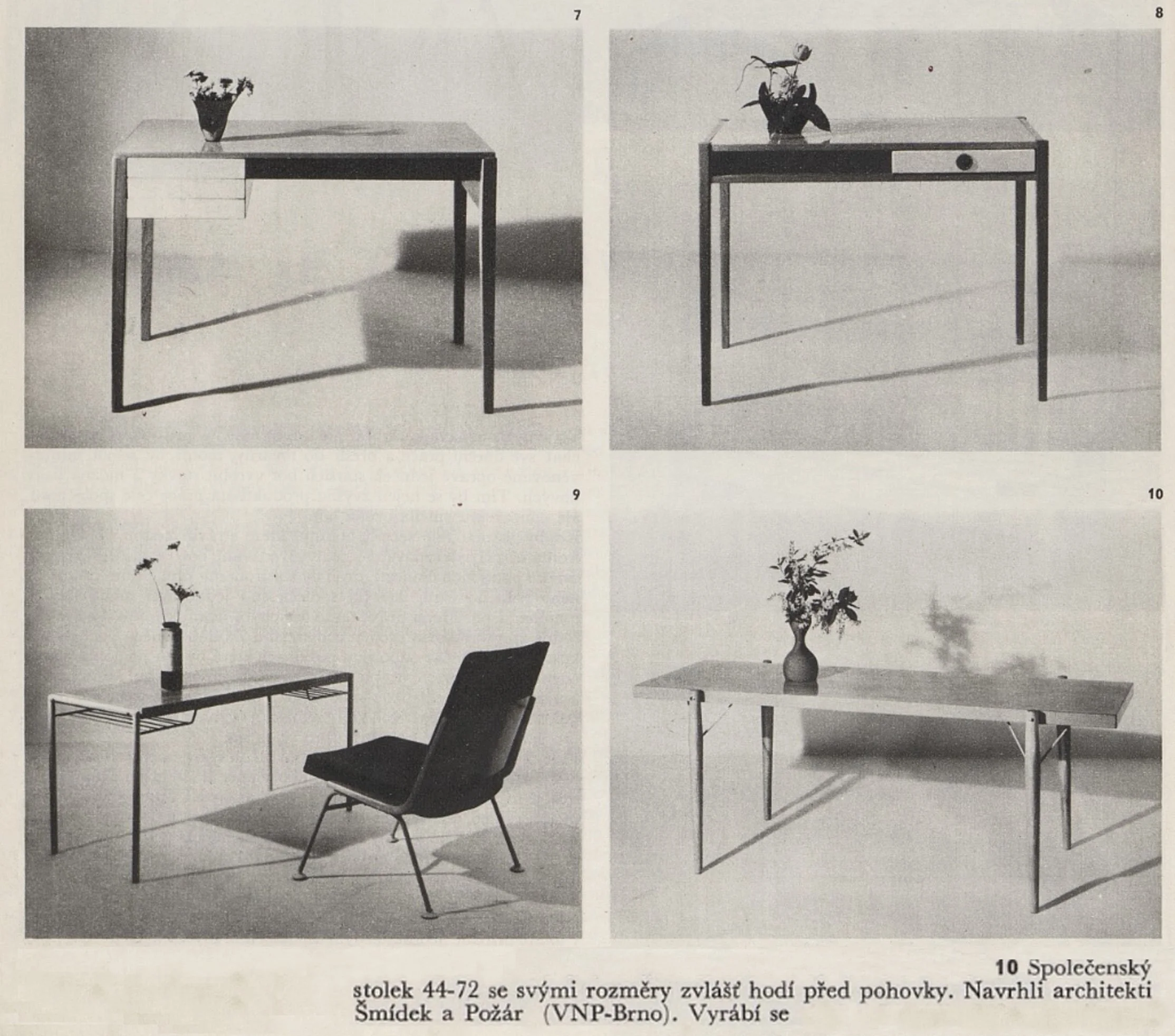 1960s Domov magazine image showing a related side table by Jaroslav Šmídek and Mojmír Požár
