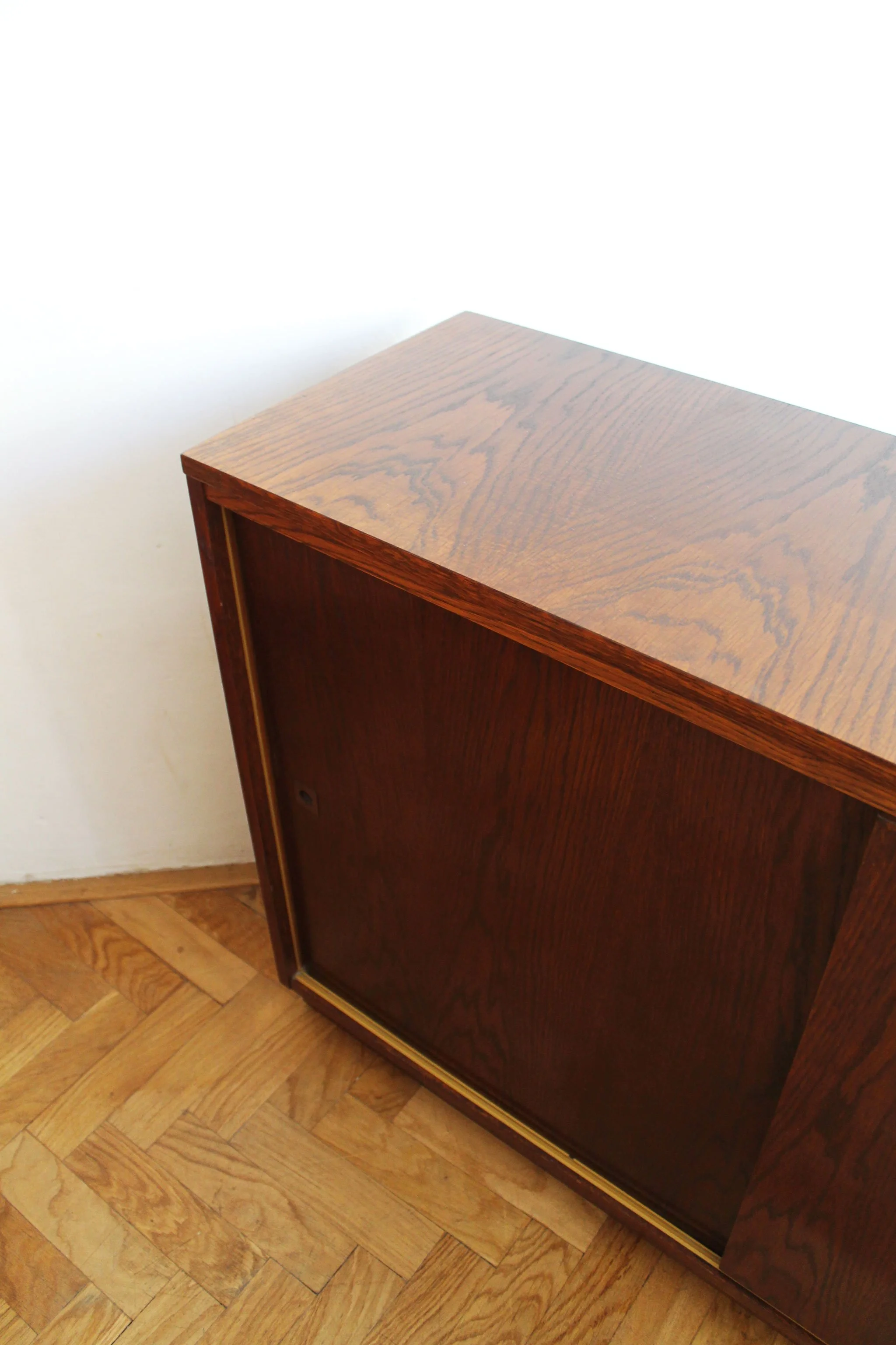 Minimalist sliding door detail on Czechoslovak Mid-Century oak sideboard.jpg