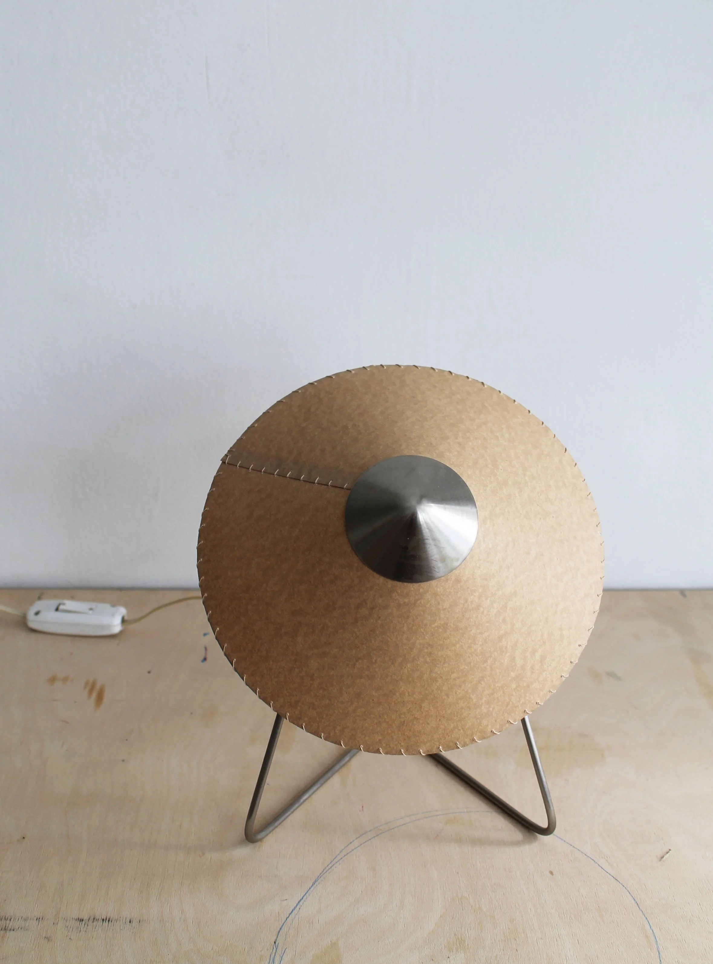 Circular hand-stitched parchment shade of 1953 Číňanka lamp by Helena Frantová.jpg