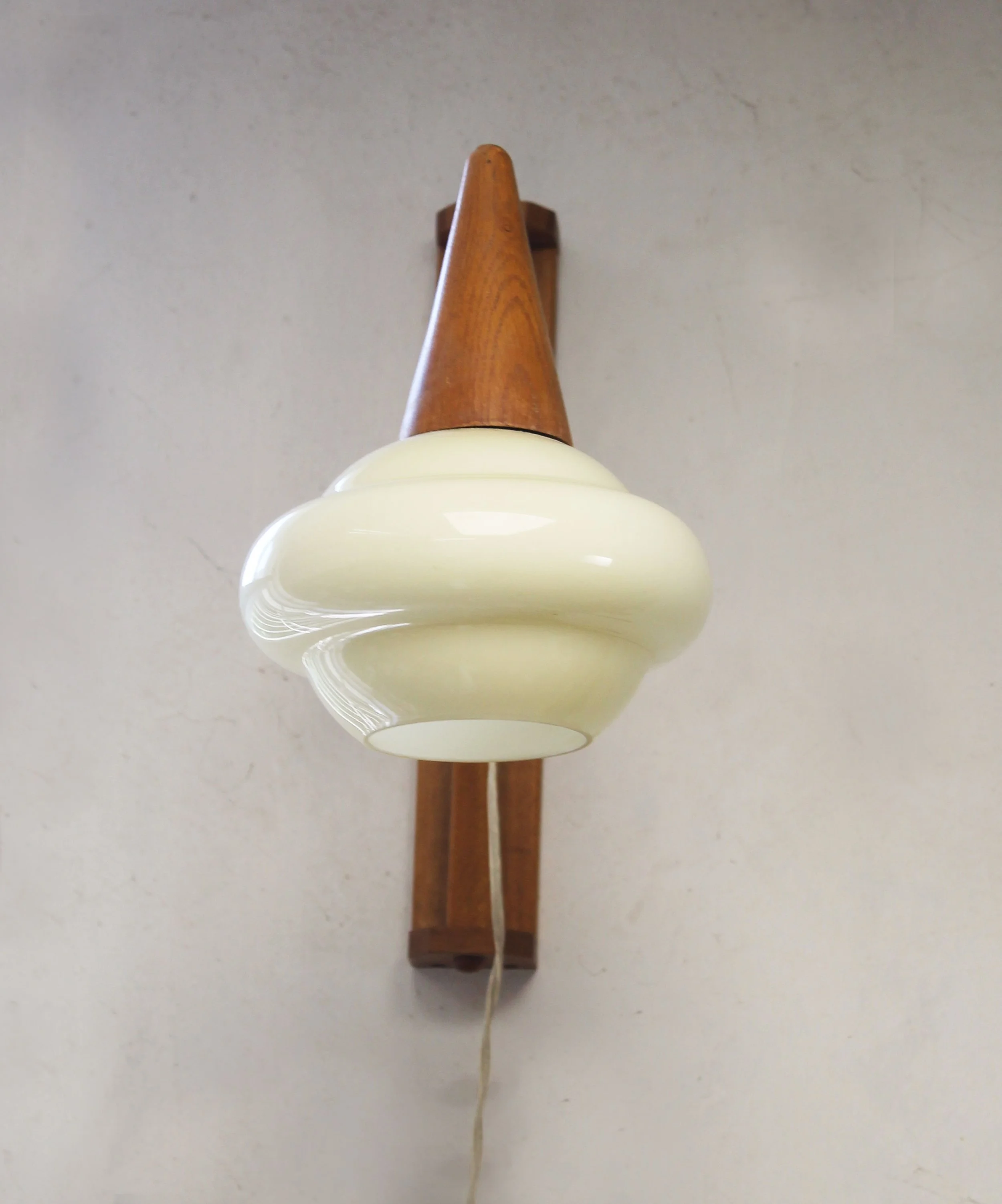 Front view of the organic opaline glass shade and conical wooden holder.jpg