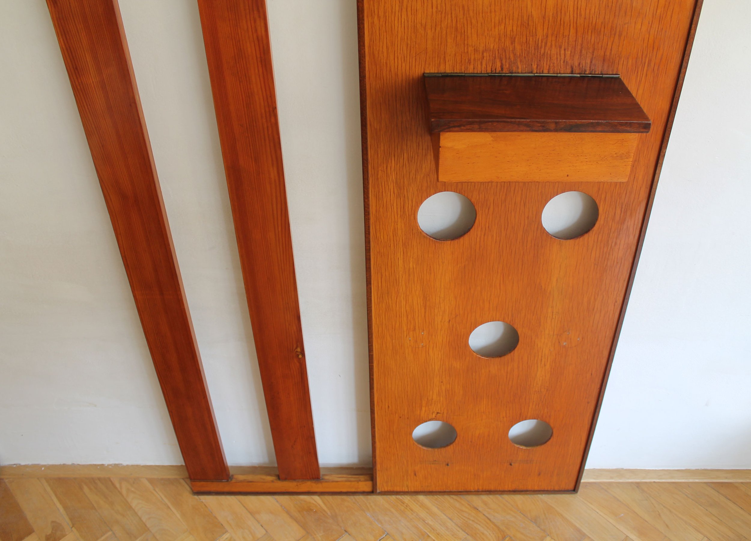 Mid-century wall coat rack panel with original patina on mirror glass.jpg (Copy)