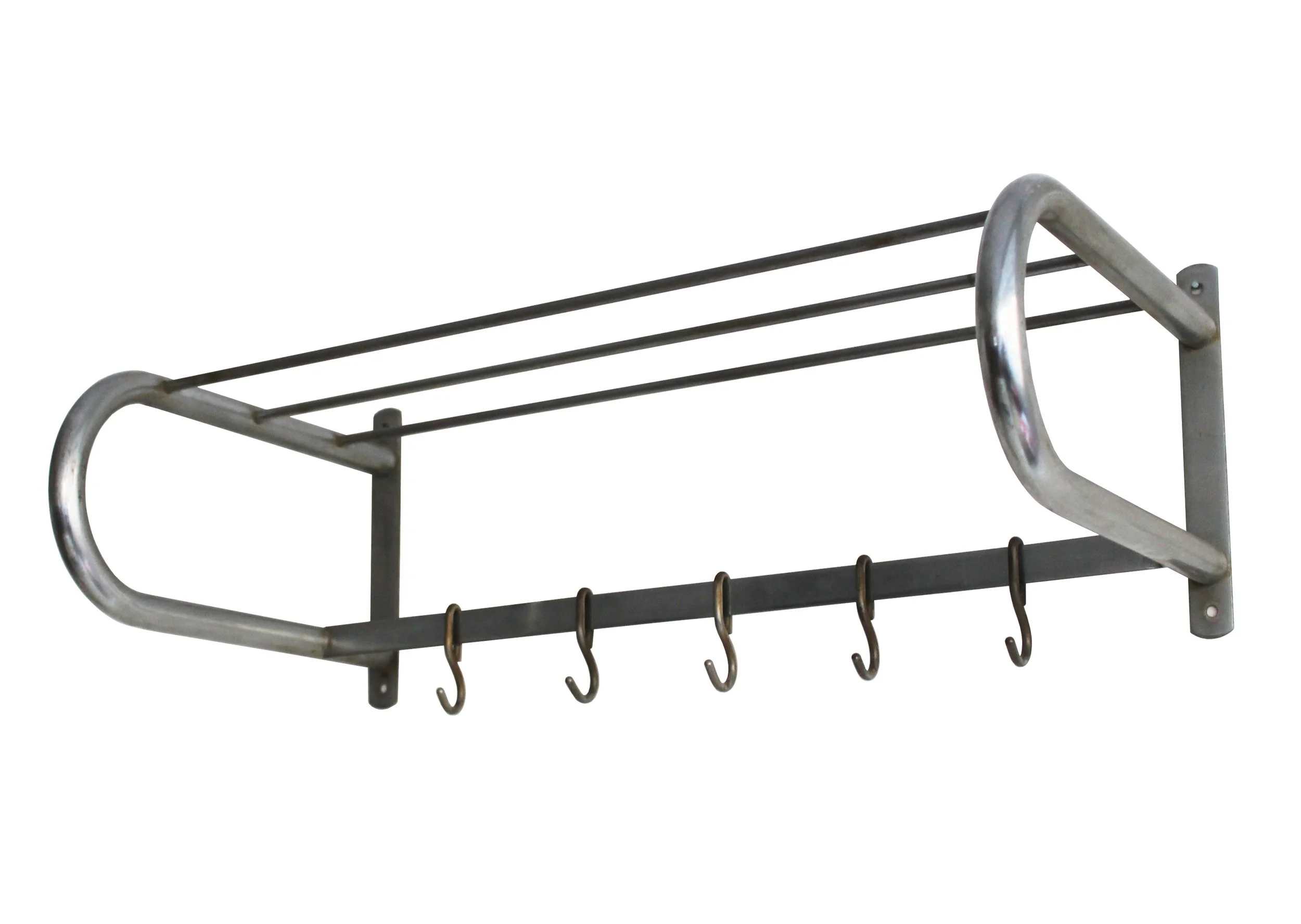 Vintage Czech modernist tubular steel wall coat rack with shelf and hooks by By Barnabas.jpg