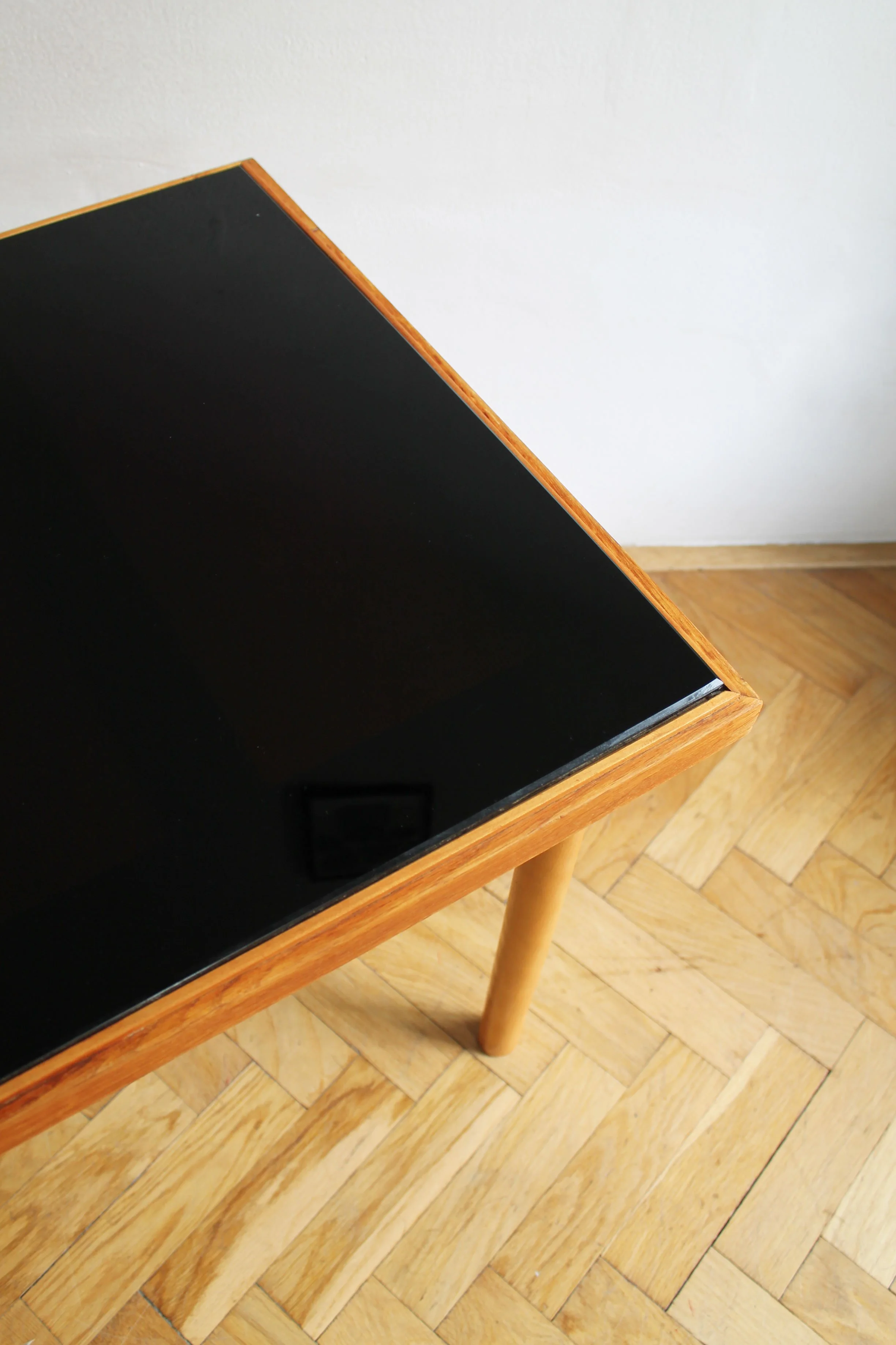 1960's Long Coffee Table with Black Opaxite Glass