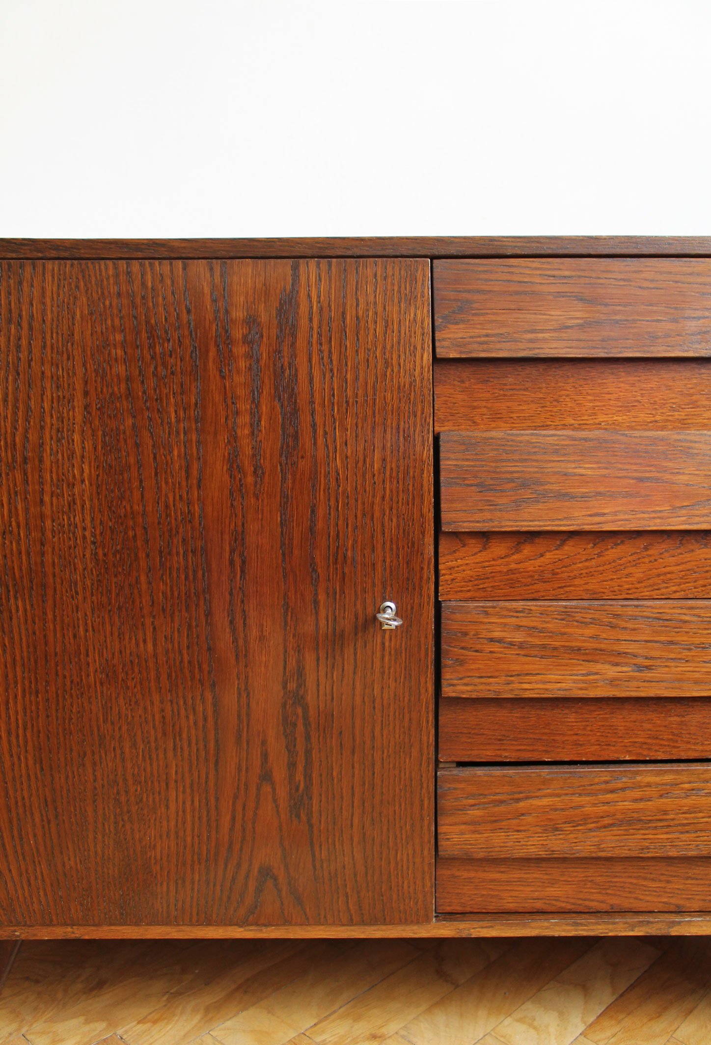 Four oak-fronted drawers of 1972 Interiér Praha sideboard.jpg