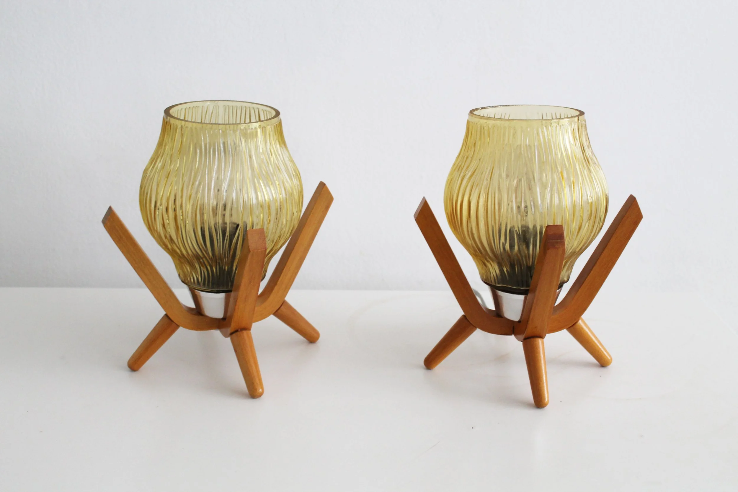 Pair of 1970's Vintage bedside table lamps by Drevo Humpolec
