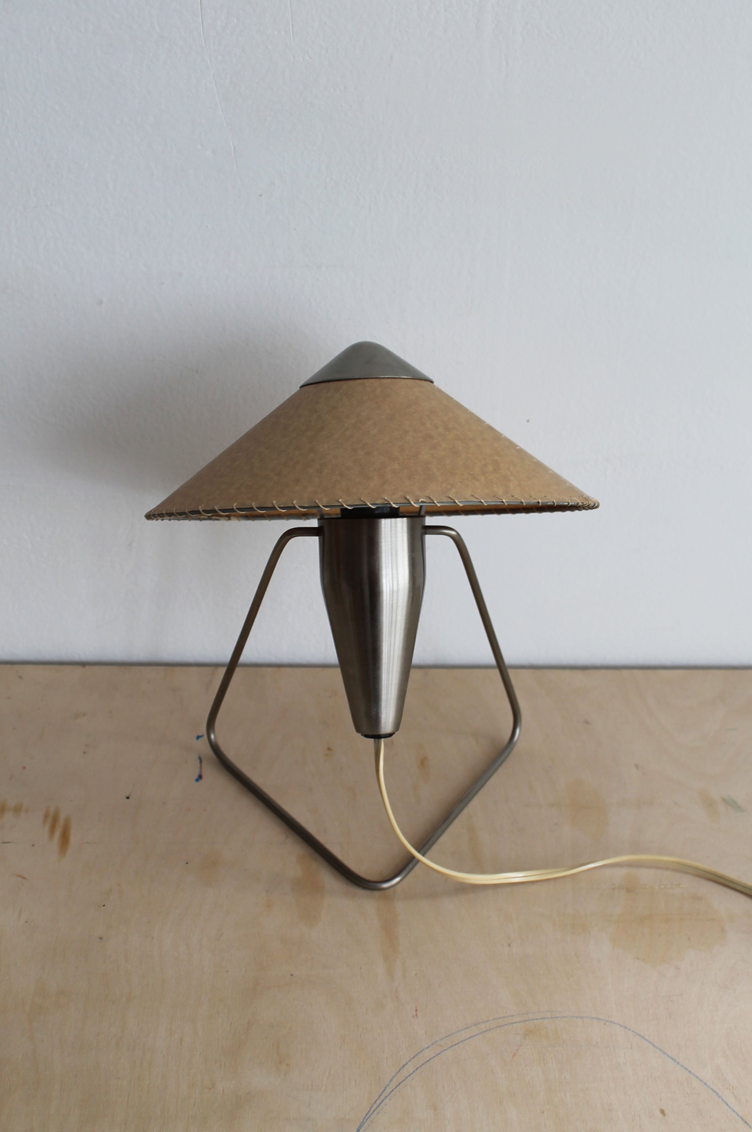 1950s Czechoslovak modernist lamp by Helena Frantová with triangular steel base.jpg