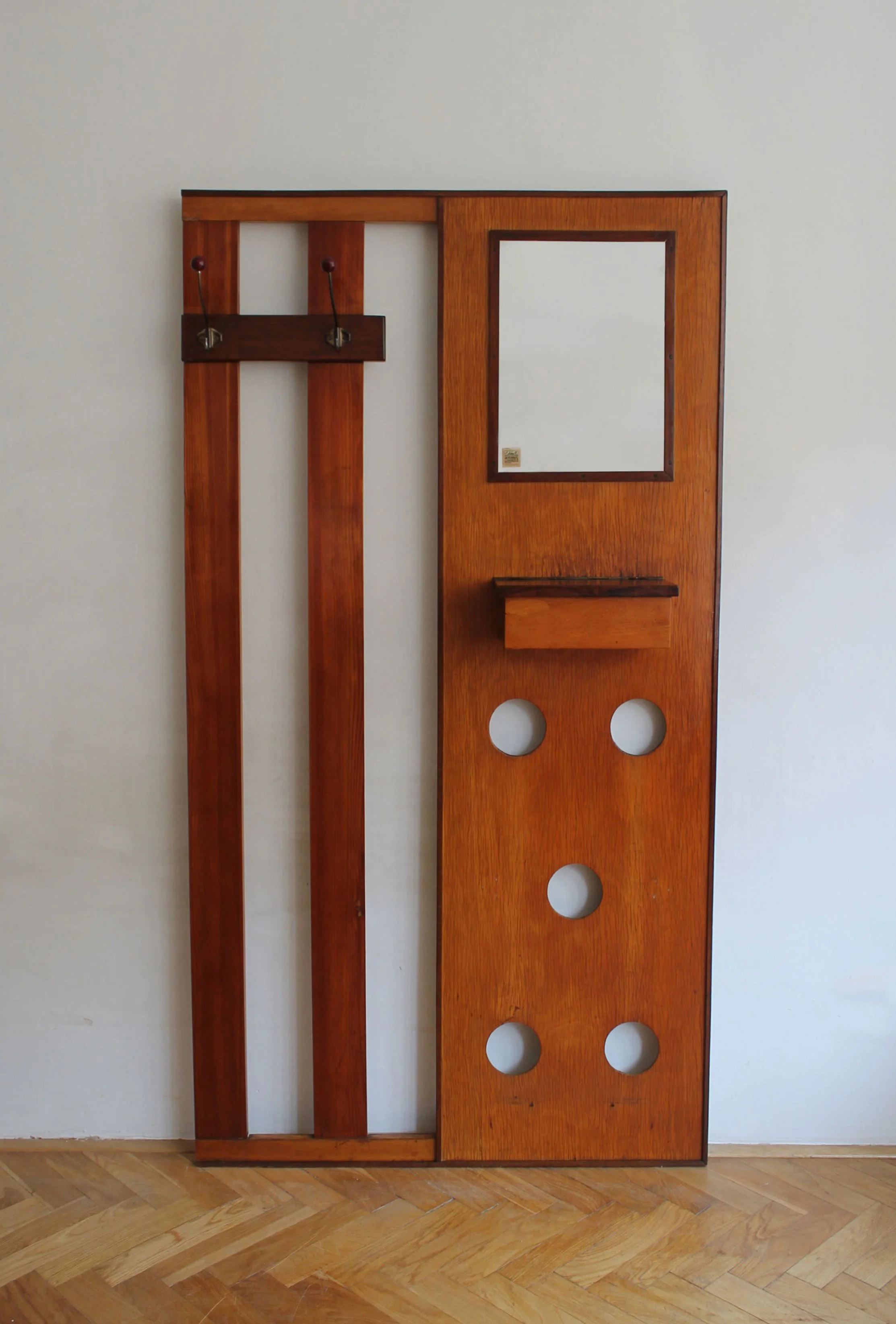 Original 1960s coat and hat rack panel with built-in wooden storage and mirror.jpg (Copy)