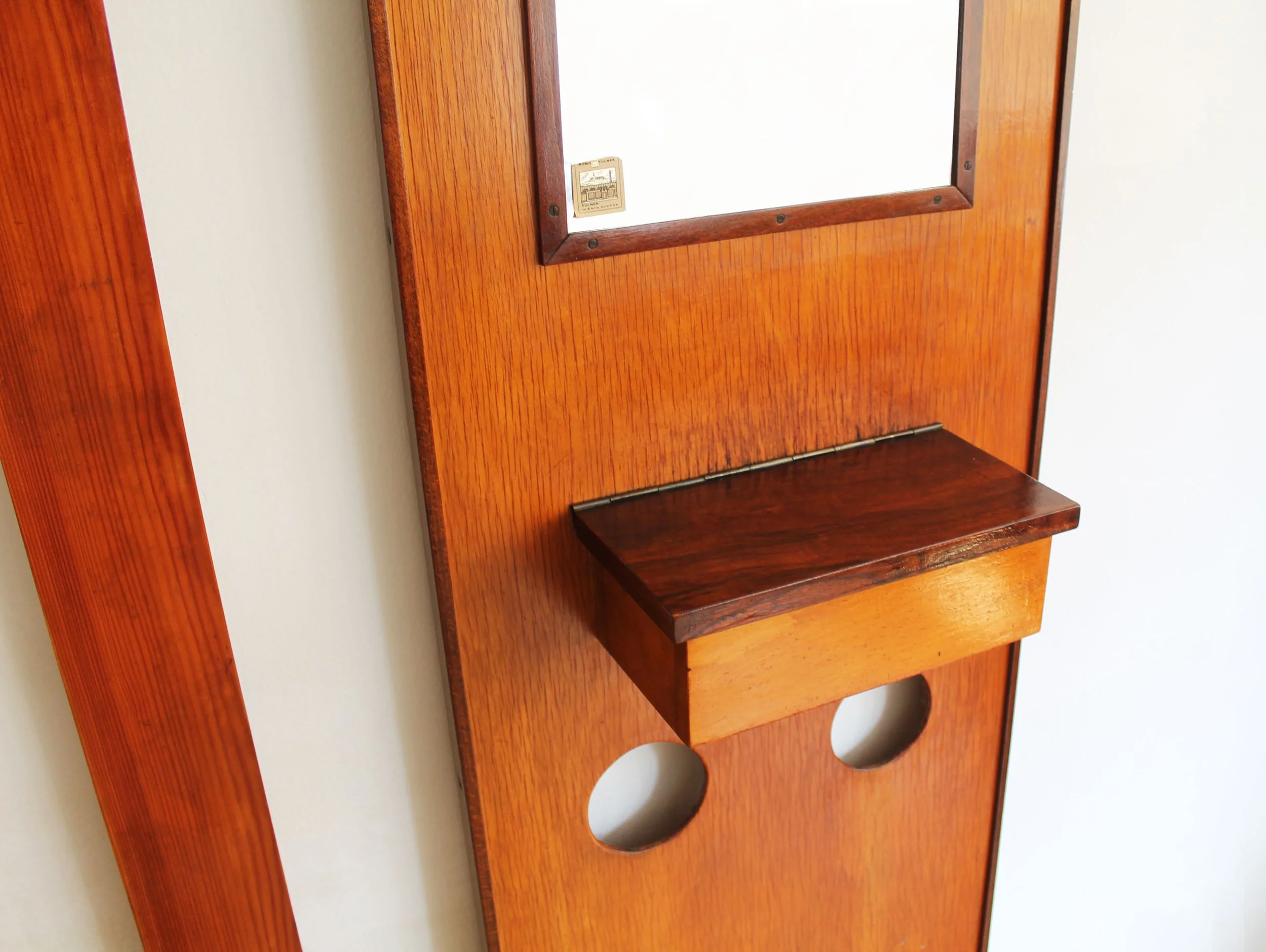 Authentic 1960s wall unit fragment with coat hooks, mirror, and wood storage drawer.jpg (Copy)