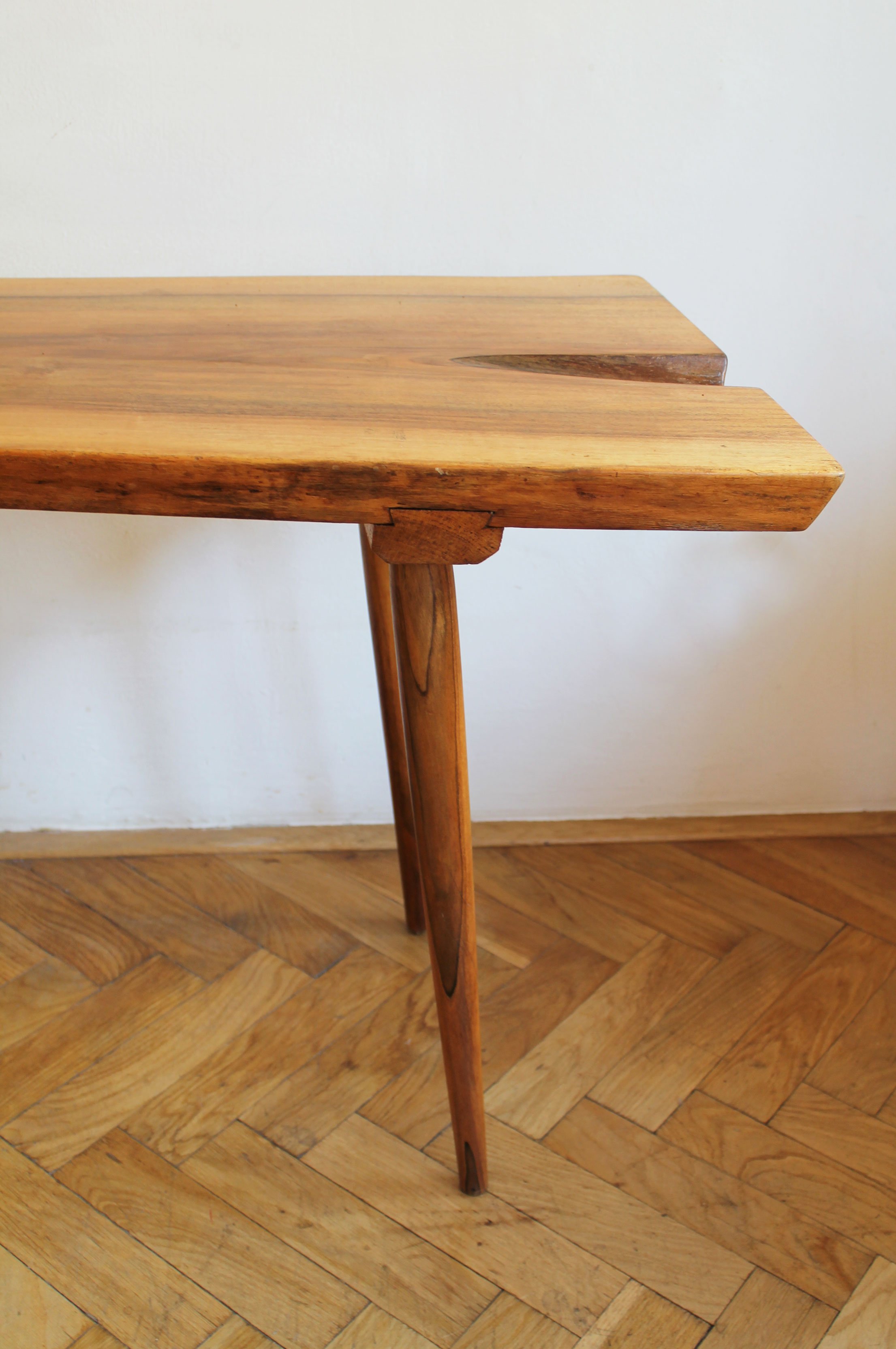 Solid oak mid-century occasional table, handcrafted organic design, ULUV 1960s.jpg