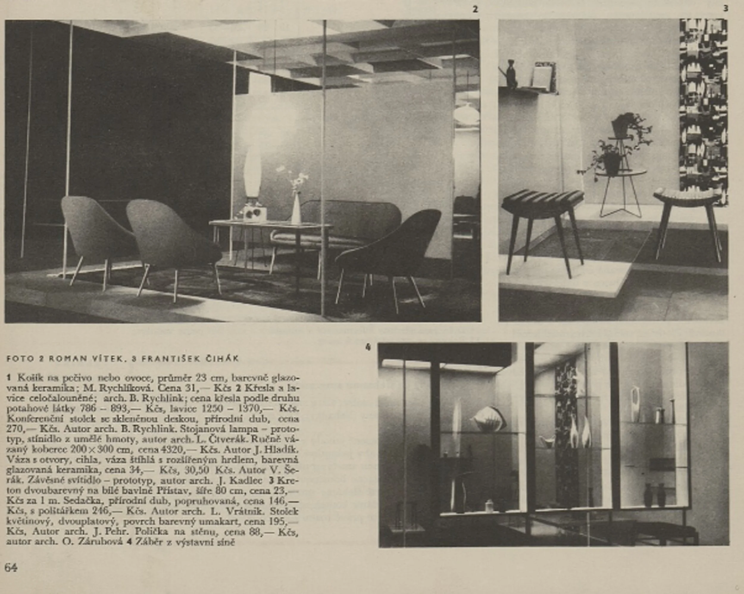 Historical publication page with black-and-white photographs of furnished modernist interiors