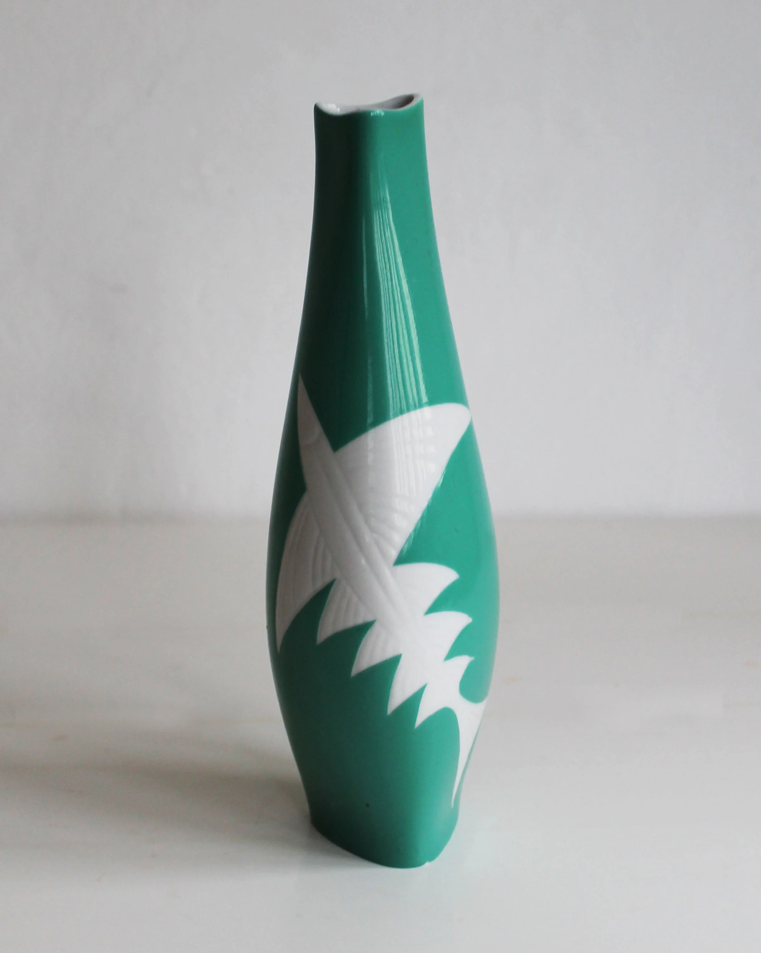 Royal Dux vase with fish-inspired design in green glaze.jpg