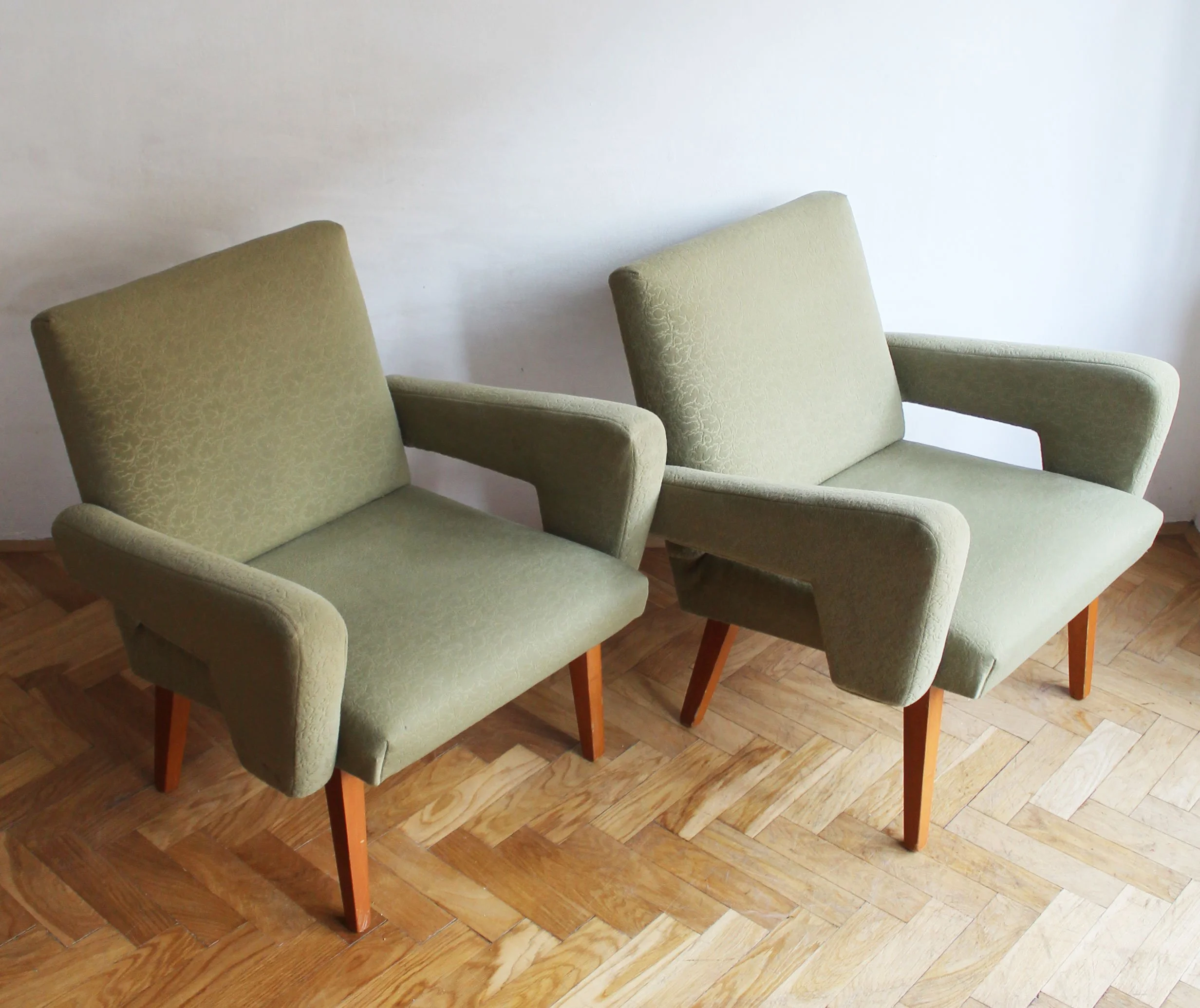 Czech mid-century modern armchairs by Jitona, beech wood frame.jpg